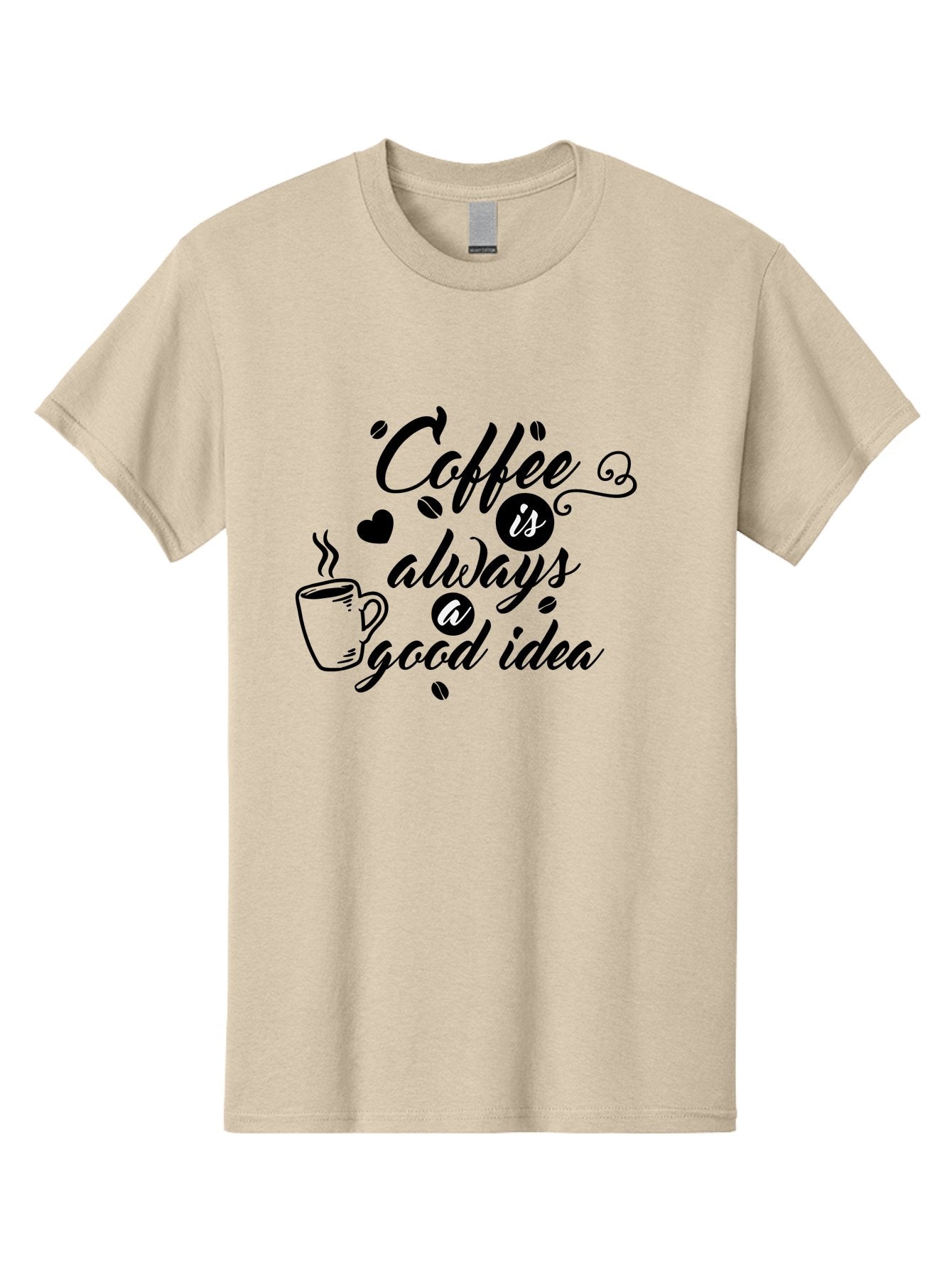 Coffee-Is-Always-Good-Idea Men'S Graphic Tee, 100% Cotton, Comfortable Casual Summer Wear, Machine Washable, Coffee Quote, Coffee Art, Coffee Lover, Steaming Cup, Heart Shape, Coffee Beans, Morning Motivation, Coffee Culture, Aac601 13