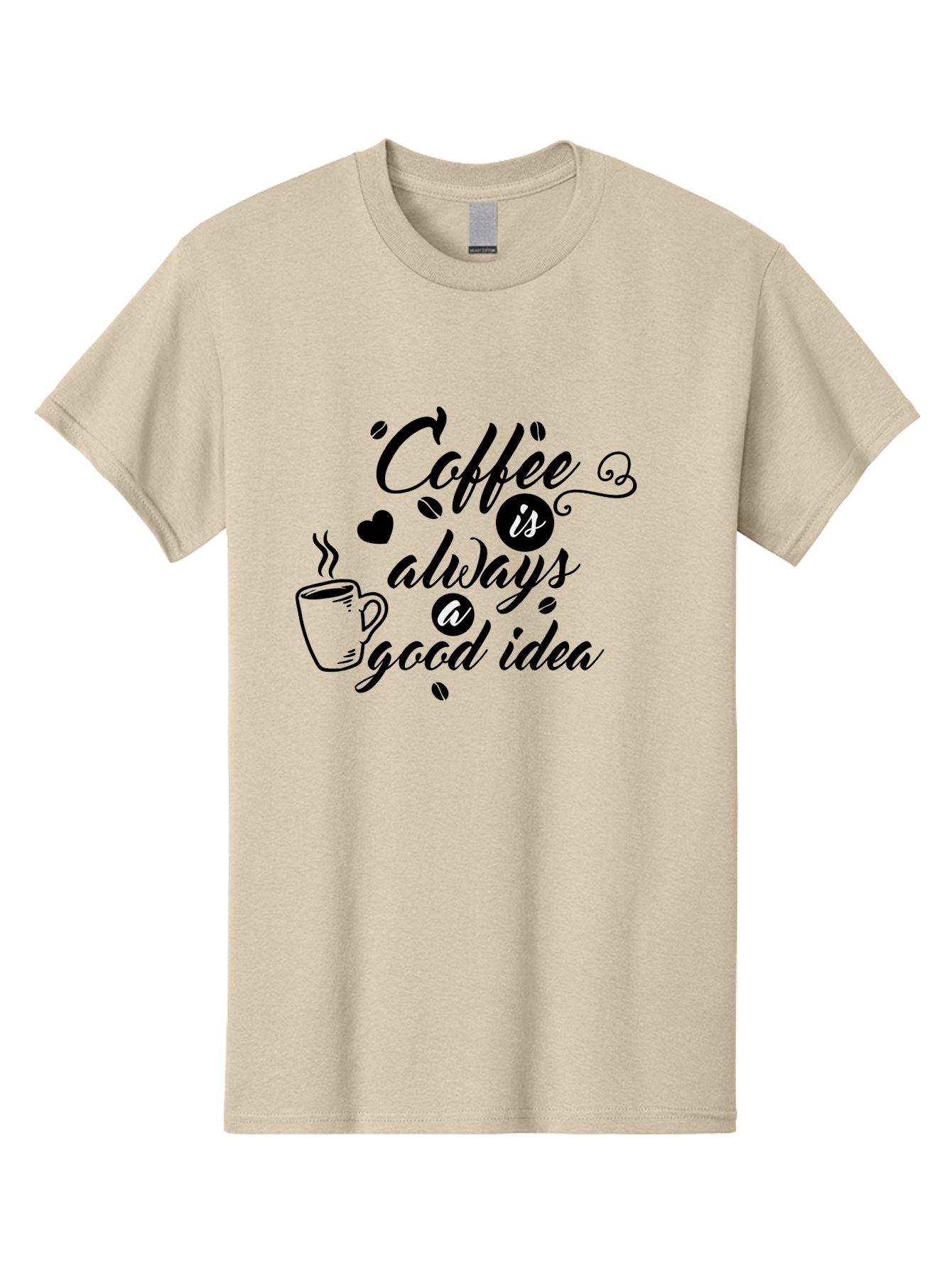 Coffee-Is-Always-Good-Idea Men'S Graphic Tee, 100% Cotton, Comfortable Casual Summer Wear, Machine Washable, Coffee Quote, Coffee Art, Coffee Lover, Steaming Cup, Heart Shape, Coffee Beans, Morning Motivation, Coffee Culture, Aac601 29