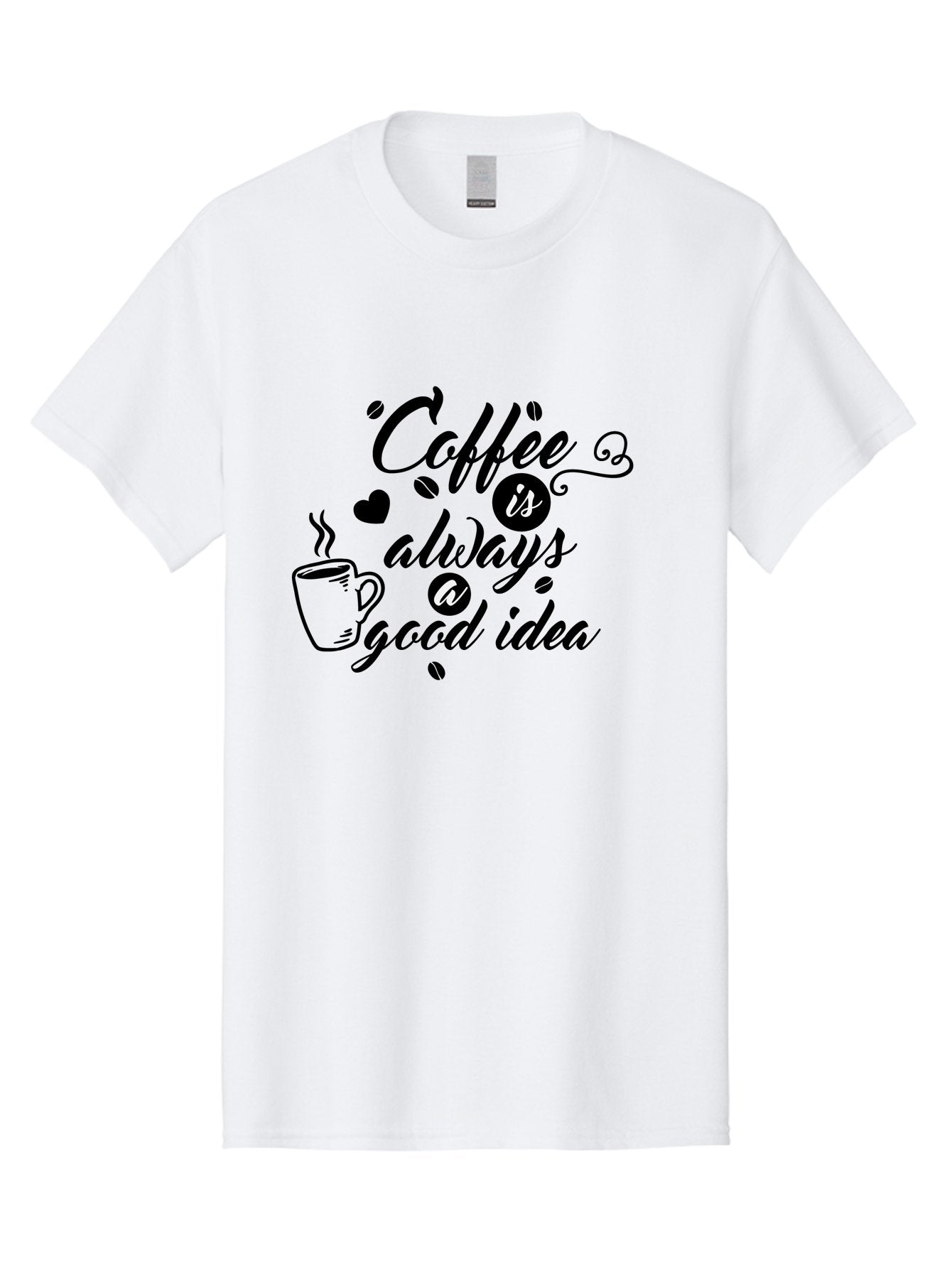 Coffee-Is-Always-Good-Idea Men'S Graphic Tee, 100% Cotton, Comfortable Casual Summer Wear, Machine Washable, Coffee Quote, Coffee Art, Coffee Lover, Steaming Cup, Heart Shape, Coffee Beans, Morning Motivation, Coffee Culture, Aac601 8