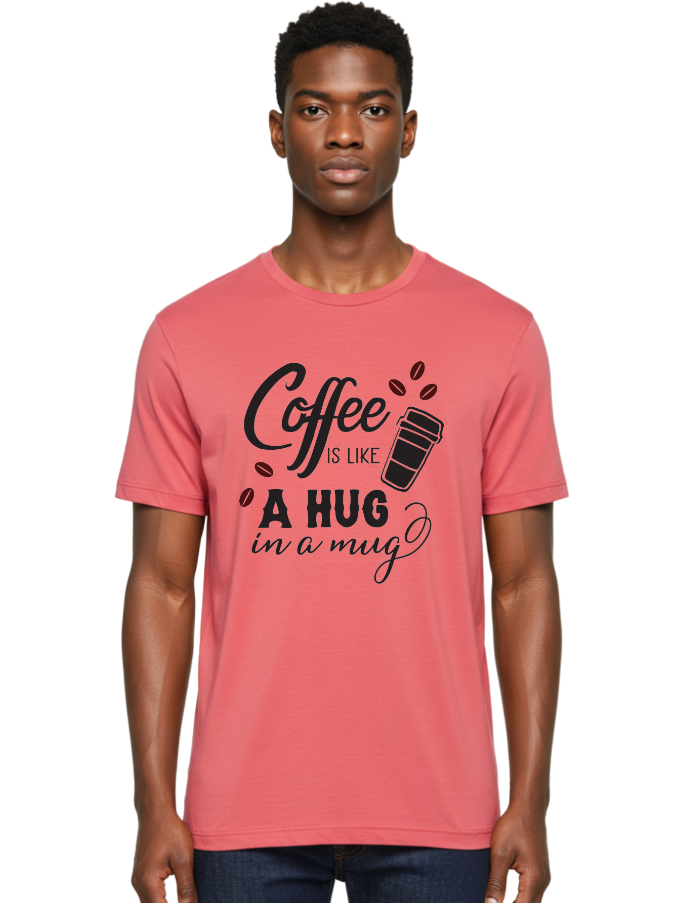 Coffee-Is-Like-A-Hug-In-A-Mug Men'S Graphic Tee, 100% Cotton, Comfortable Casual Summer Wear, Machine Washable, Coffee Quote, Coffee Love, Coffee Lover, Coffee In A Mug, Coffee Is Life, Coffee Is Like A Hug Aac602 6
