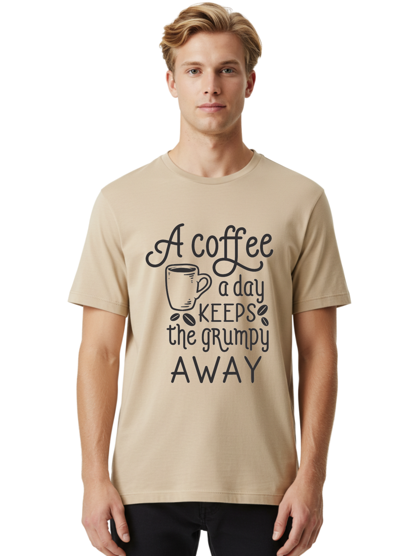 Coffee-Keeps-Grumpy-Away Men'S Graphic Tee, 100% Cotton, Comfortable Casual Summer Wear, Machine Washable, Coffee Quote, Coffee Lover, Coffee Humor, Daily Coffee, Grumpy Relief, Coffee Benefits, Morning Motivation Aac603 30
