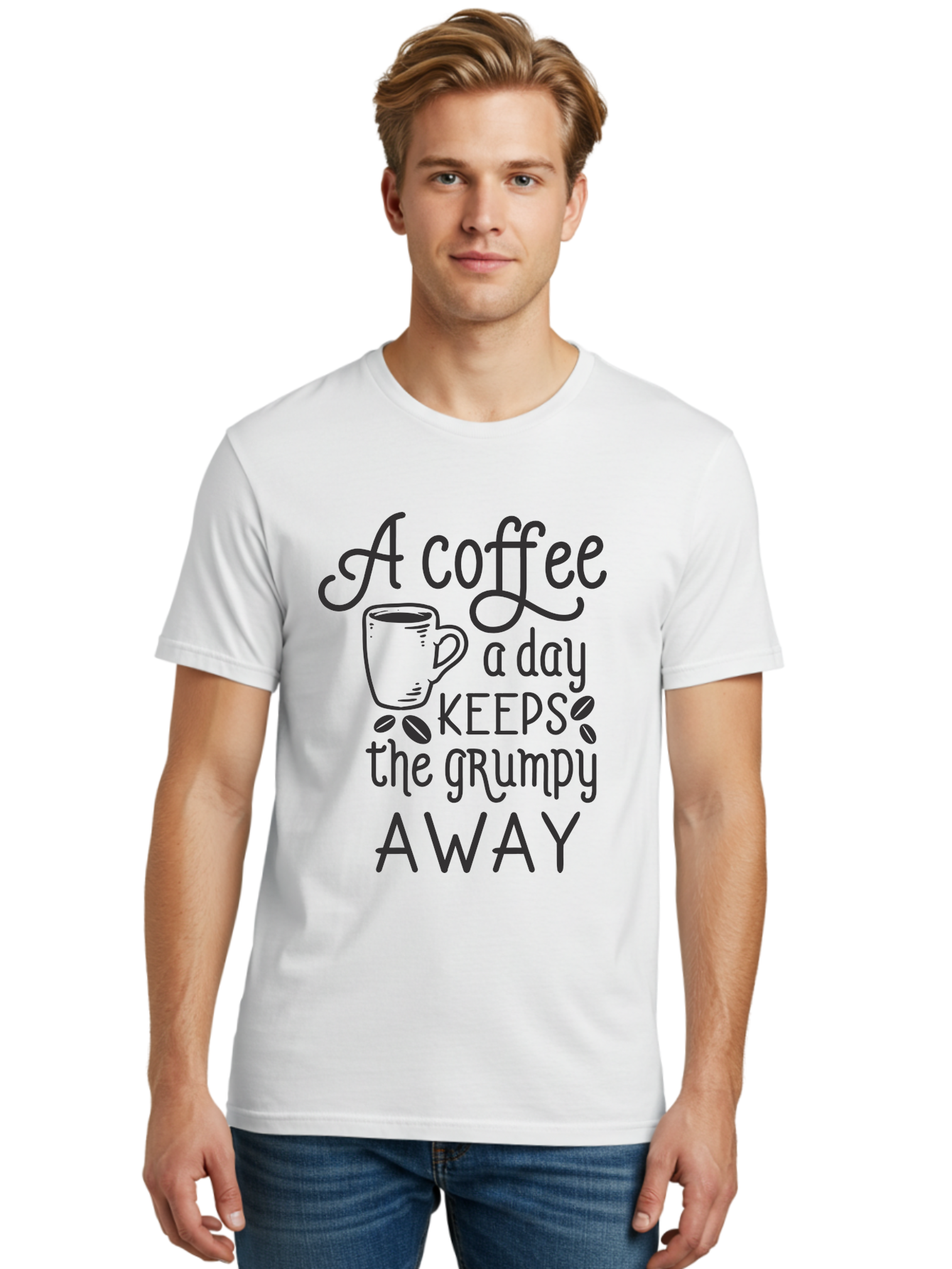 Coffee-Keeps-Grumpy-Away Men'S Graphic Tee, 100% Cotton, Comfortable Casual Summer Wear, Machine Washable, Coffee Quote, Coffee Lover, Coffee Humor, Daily Coffee, Grumpy Relief, Coffee Benefits, Morning Motivation Aac603 24