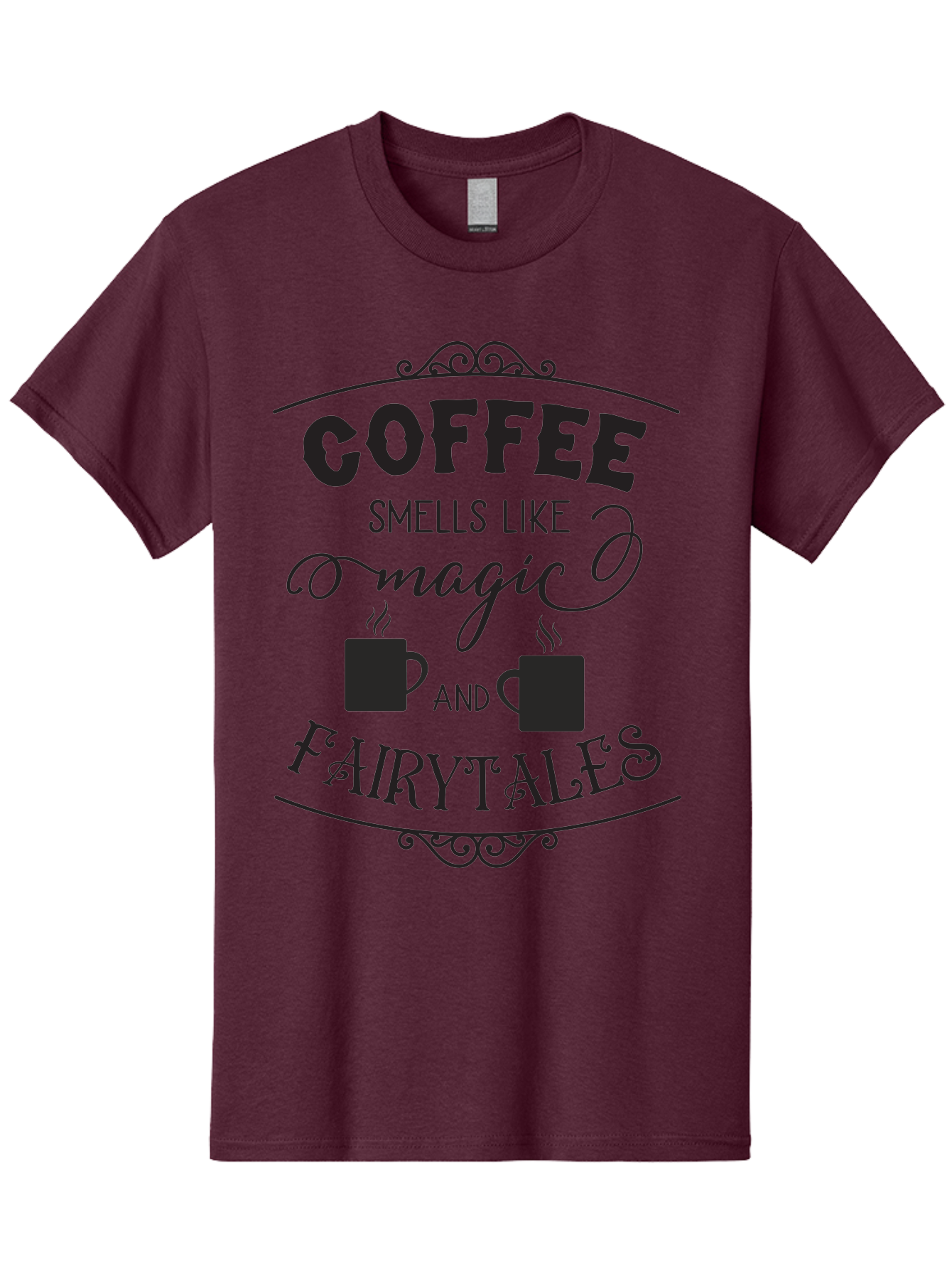 Coffee-Smells-Like-Magic-And-Fairytales Men'S Graphic Tee, 100% Cotton, Comfortable Casual Summer Wear, Machine Washable, Coffee Quote, Coffee Saying, Magic And Fairytale, Coffee Lovers, Whimsical Design, Steaming Coffee Cups, Aac605 17
