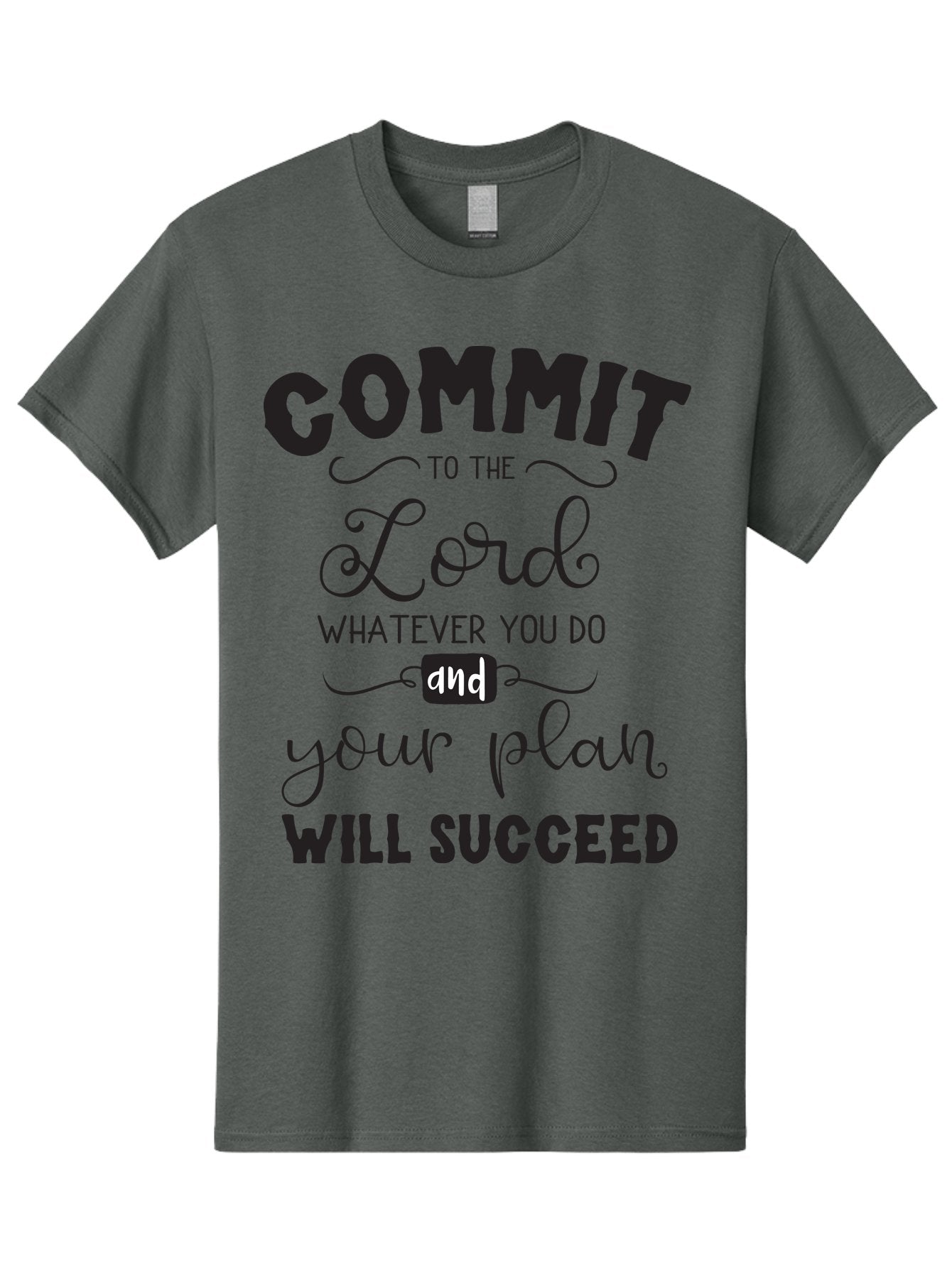 Commit-To-The-Lord Men'S Graphic Tee, 100% Cotton, Comfortable Casual Summer Wear, Machine Washable, Inspirational Quote, Motivational Message, Christian Faith, Success Mantra, Spiritual Guidance, Positive Affirmation, Faith And Success Aac606 15