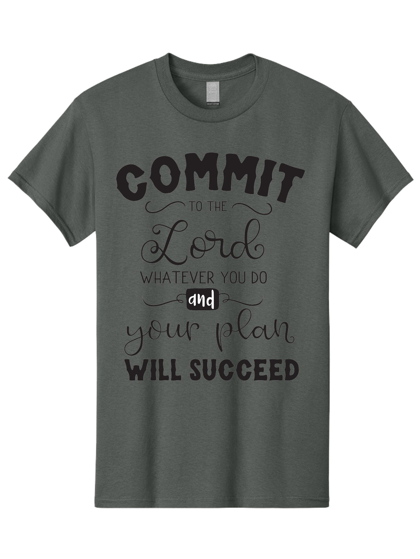 Commit-To-The-Lord Men'S Graphic Tee, 100% Cotton, Comfortable Casual Summer Wear, Machine Washable, Inspirational Quote, Motivational Message, Christian Faith, Success Mantra, Spiritual Guidance, Positive Affirmation, Faith And Success Aac606