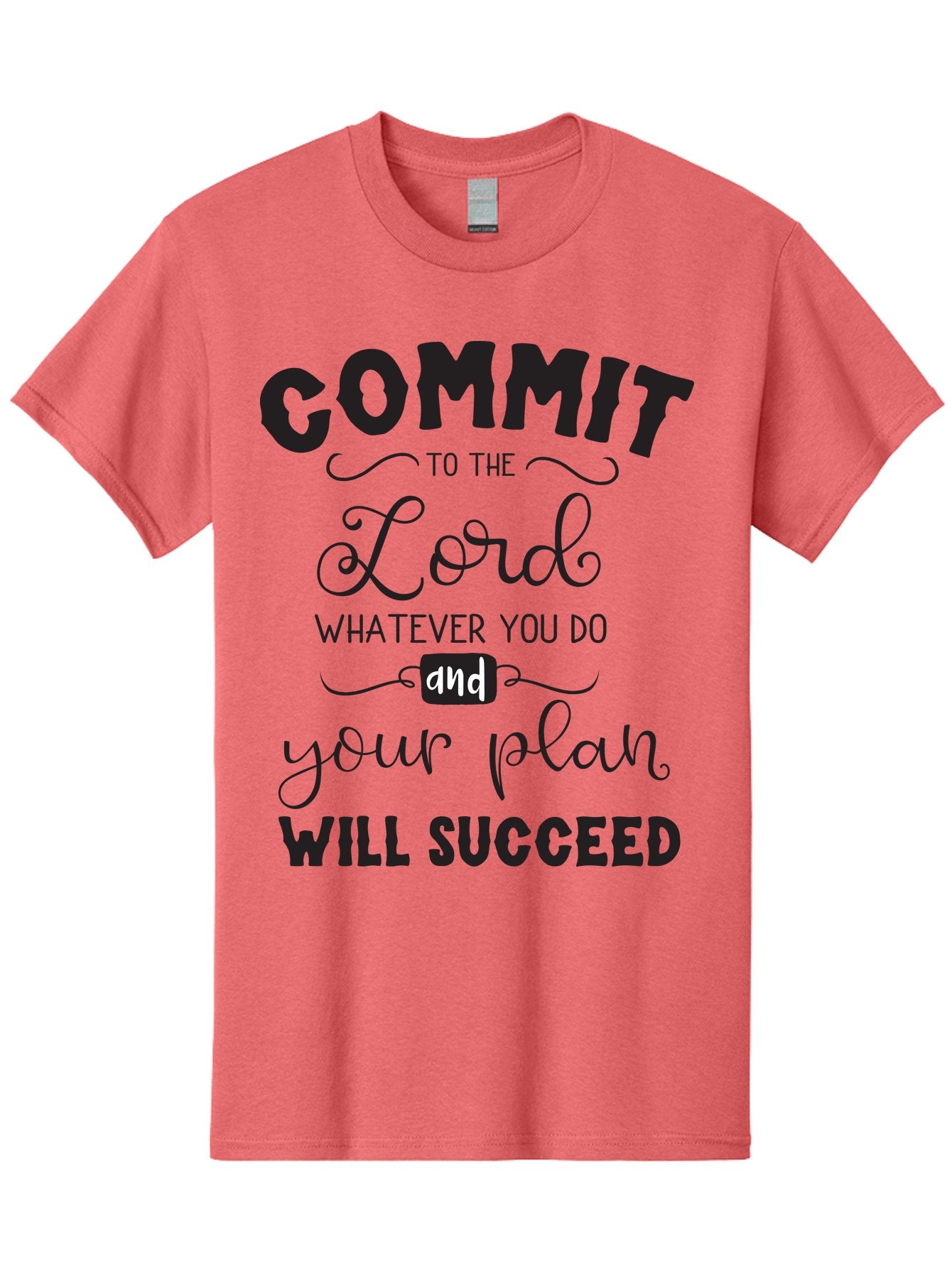 Commit-To-The-Lord Men'S Graphic Tee, 100% Cotton, Comfortable Casual Summer Wear, Machine Washable, Inspirational Quote, Motivational Message, Christian Faith, Success Mantra, Spiritual Guidance, Positive Affirmation, Faith And Success Aac606 9