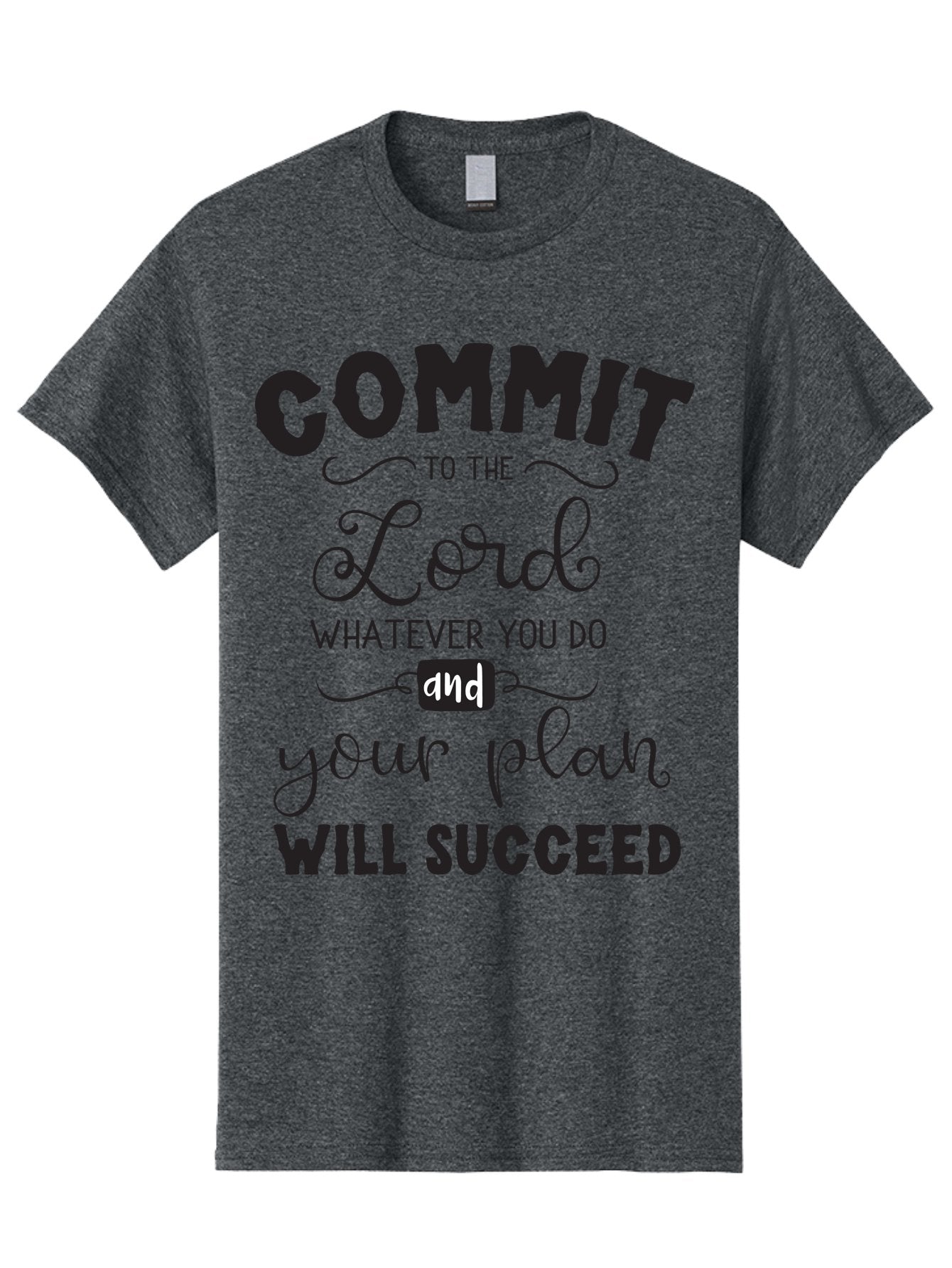 Commit-To-The-Lord Men'S Graphic Tee, 100% Cotton, Comfortable Casual Summer Wear, Machine Washable, Inspirational Quote, Motivational Message, Christian Faith, Success Mantra, Spiritual Guidance, Positive Affirmation, Faith And Success Aac606