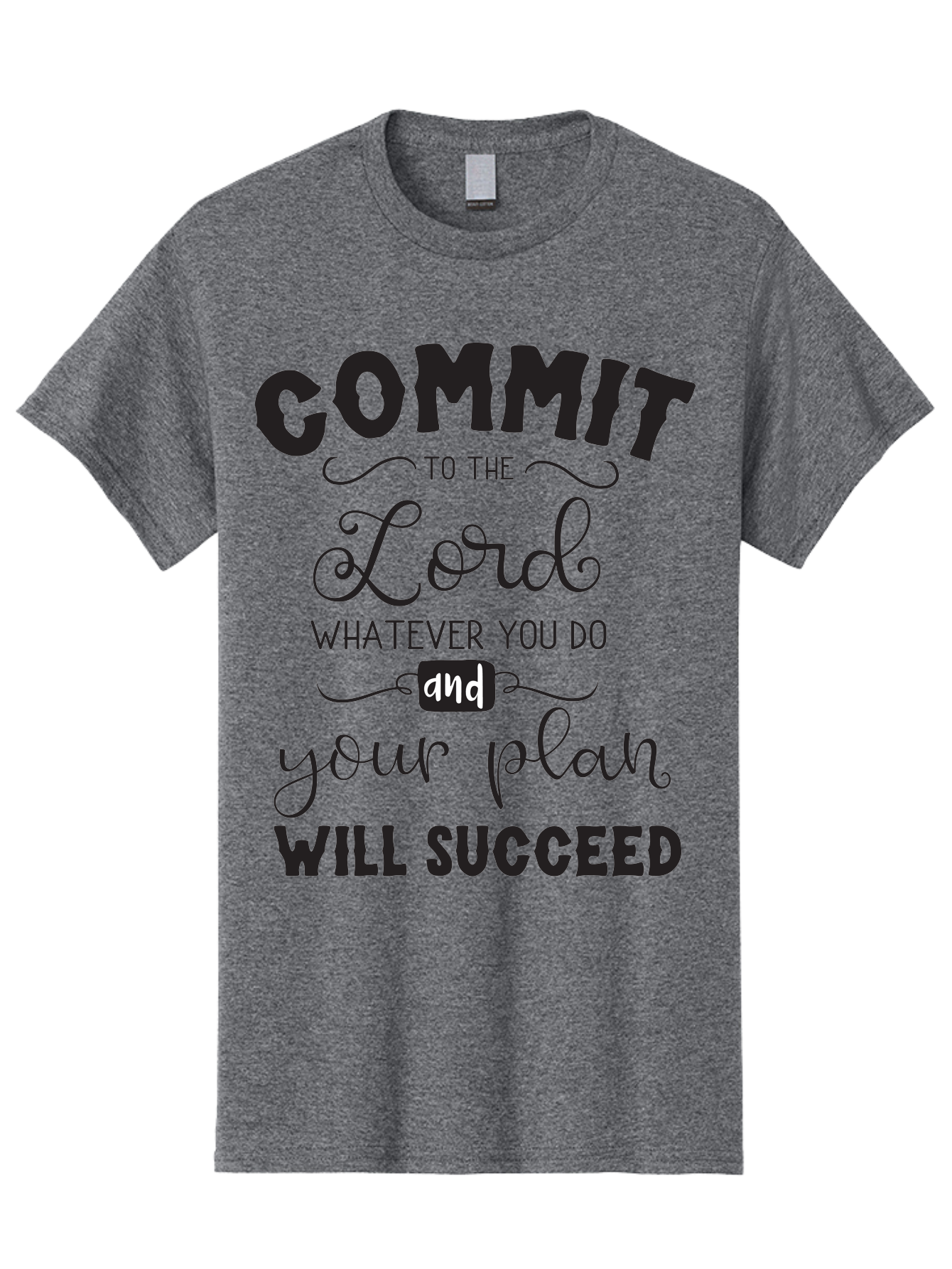 Commit-To-The-Lord Men'S Graphic Tee, 100% Cotton, Comfortable Casual Summer Wear, Machine Washable, Inspirational Quote, Motivational Message, Christian Faith, Success Mantra, Spiritual Guidance, Positive Affirmation, Faith And Success Aac606 29