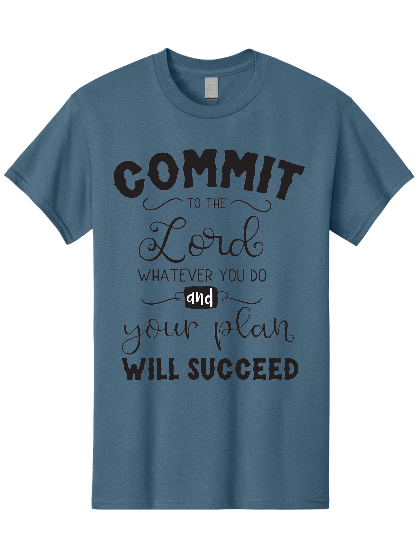 Commit-To-The-Lord Men'S Graphic Tee, 100% Cotton, Comfortable Casual Summer Wear, Machine Washable, Inspirational Quote, Motivational Message, Christian Faith, Success Mantra, Spiritual Guidance, Positive Affirmation, Faith And Success Aac606 3