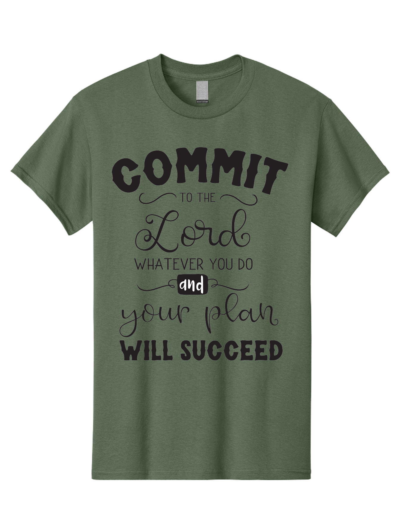Commit-To-The-Lord Men'S Graphic Tee, 100% Cotton, Comfortable Casual Summer Wear, Machine Washable, Inspirational Quote, Motivational Message, Christian Faith, Success Mantra, Spiritual Guidance, Positive Affirmation, Faith And Success Aac606 17