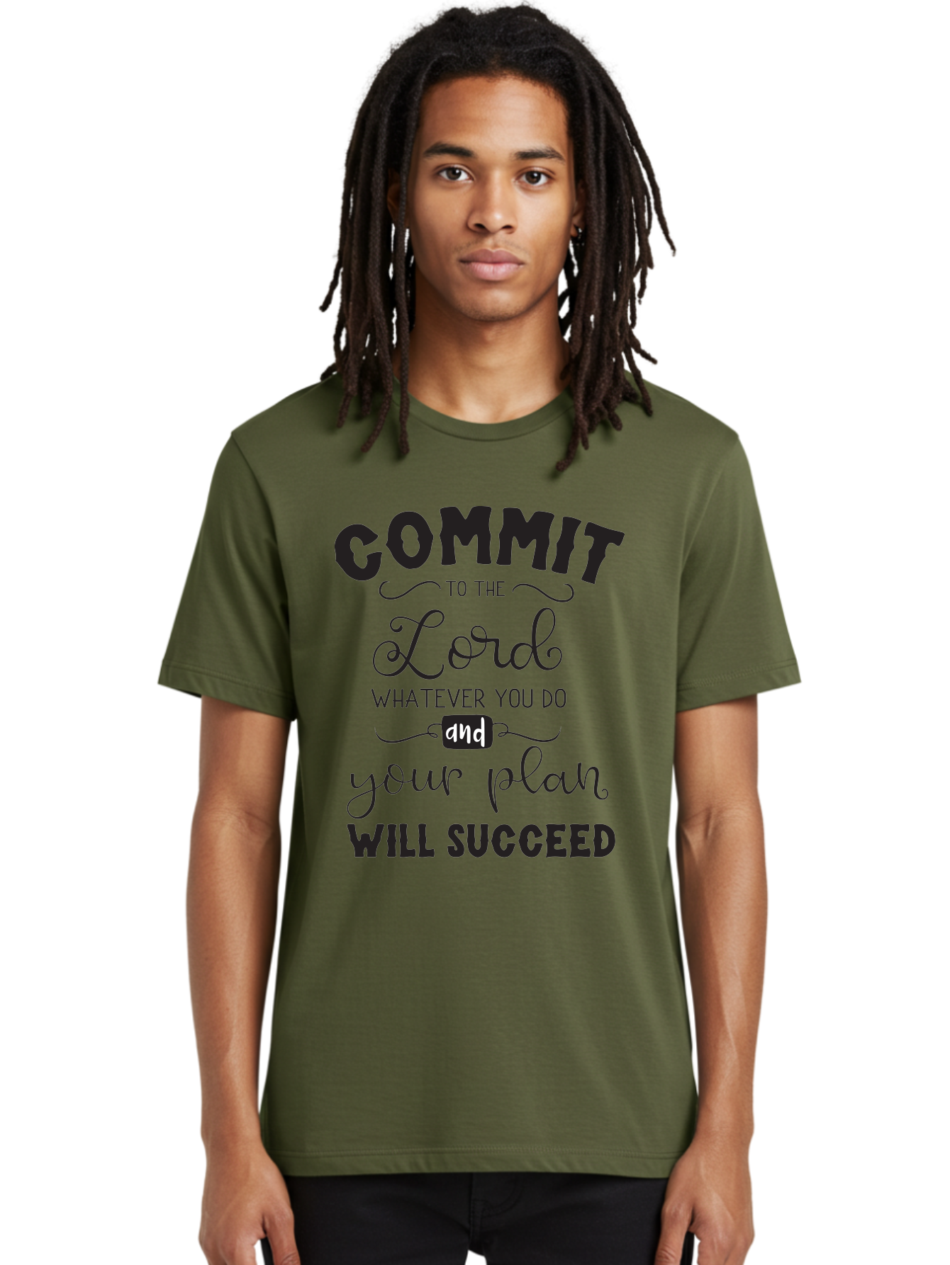 Commit-To-The-Lord Men'S Graphic Tee, 100% Cotton, Comfortable Casual Summer Wear, Machine Washable, Inspirational Quote, Motivational Message, Christian Faith, Success Mantra, Spiritual Guidance, Positive Affirmation, Faith And Success Aac606 18