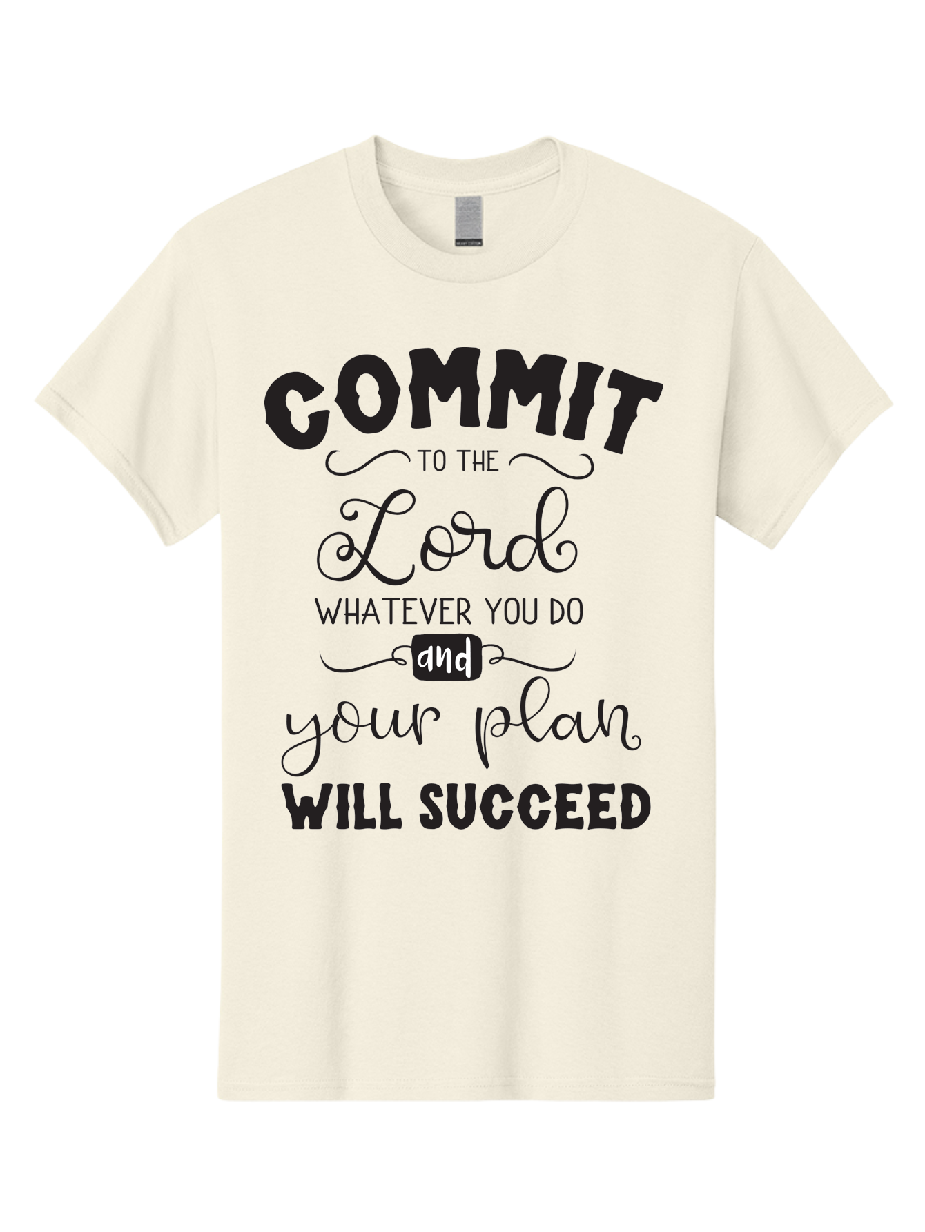 Commit-To-The-Lord Men'S Graphic Tee, 100% Cotton, Comfortable Casual Summer Wear, Machine Washable, Inspirational Quote, Motivational Message, Christian Faith, Success Mantra, Spiritual Guidance, Positive Affirmation, Faith And Success Aac606 27