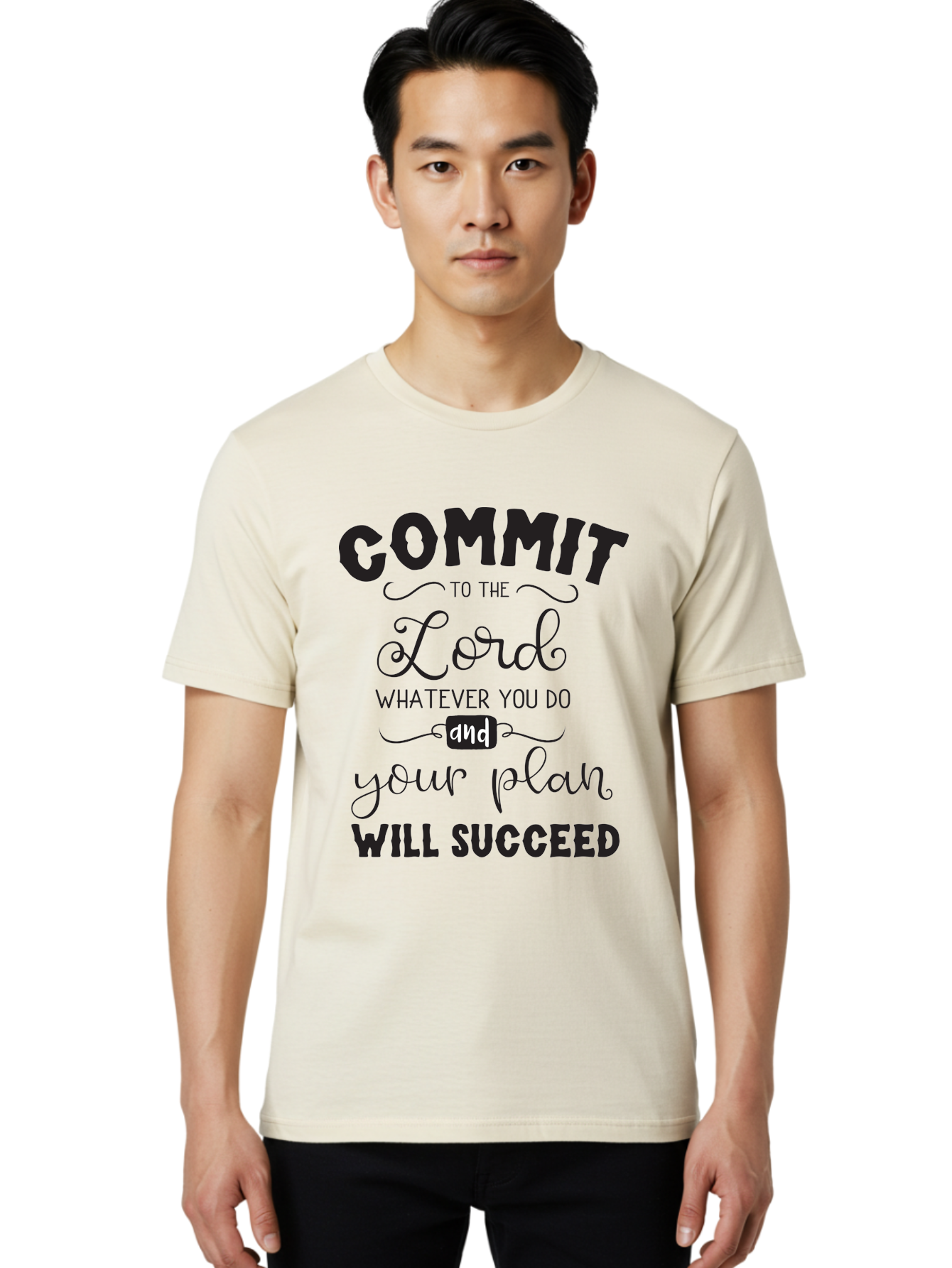 Commit-To-The-Lord Men'S Graphic Tee, 100% Cotton, Comfortable Casual Summer Wear, Machine Washable, Inspirational Quote, Motivational Message, Christian Faith, Success Mantra, Spiritual Guidance, Positive Affirmation, Faith And Success Aac606 28