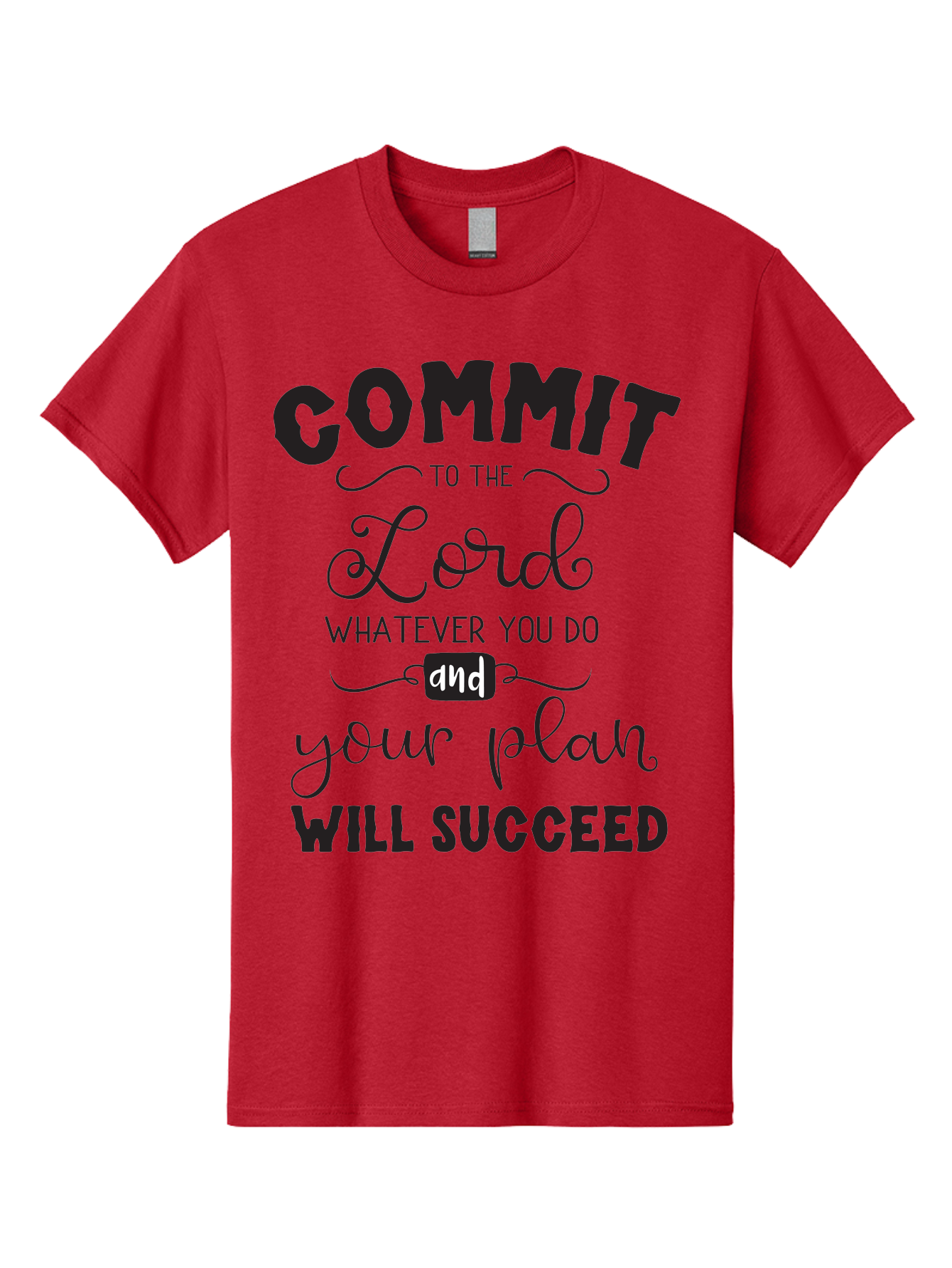 Commit-To-The-Lord Men'S Graphic Tee, 100% Cotton, Comfortable Casual Summer Wear, Machine Washable, Inspirational Quote, Motivational Message, Christian Faith, Success Mantra, Spiritual Guidance, Positive Affirmation, Faith And Success Aac606 23