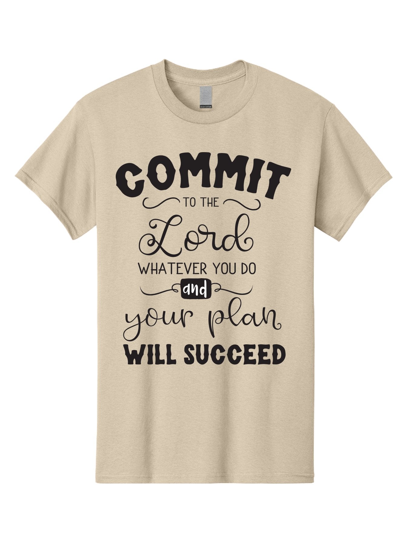 Commit-To-The-Lord Men'S Graphic Tee, 100% Cotton, Comfortable Casual Summer Wear, Machine Washable, Inspirational Quote, Motivational Message, Christian Faith, Success Mantra, Spiritual Guidance, Positive Affirmation, Faith And Success Aac606