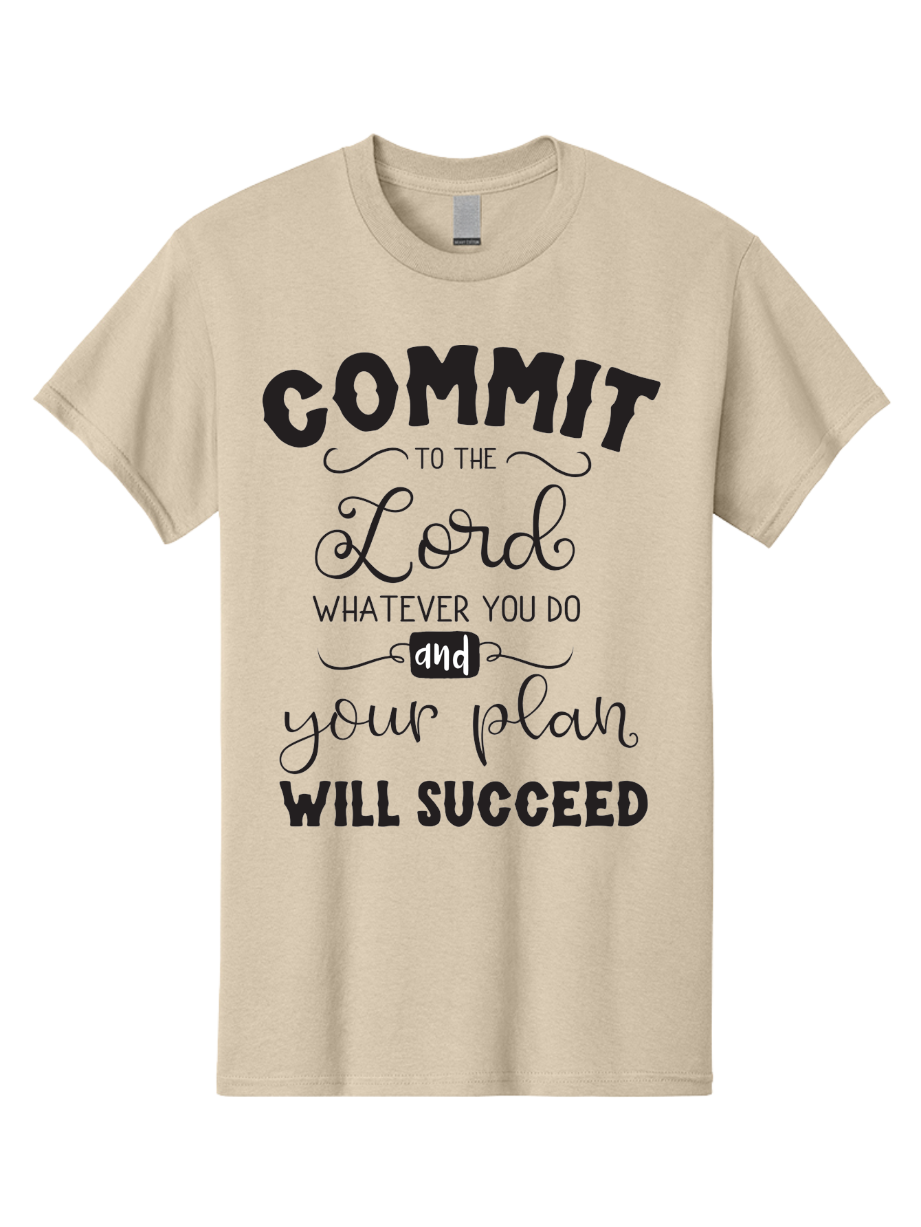 Commit-To-The-Lord Men'S Graphic Tee, 100% Cotton, Comfortable Casual Summer Wear, Machine Washable, Inspirational Quote, Motivational Message, Christian Faith, Success Mantra, Spiritual Guidance, Positive Affirmation, Faith And Success Aac606 21