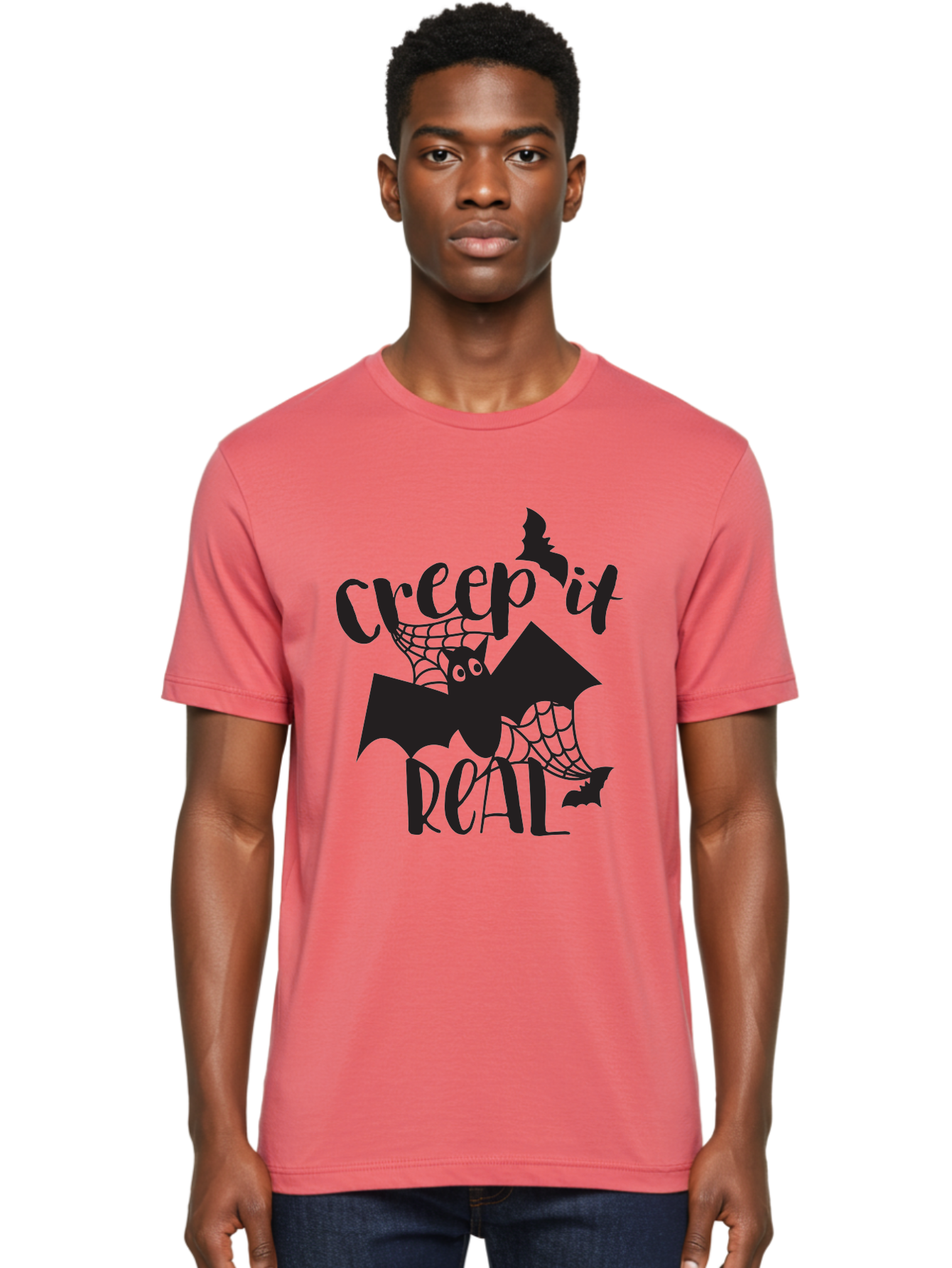 Creep-It-Real Men'S Graphic Tee, 100% Cotton, Comfortable Casual Summer Wear, Machine Washable, Halloween Graphics, Halloween Design, Creepy Bat, Spider Web, Halloween Theme, Spooky Atmosphere, Halloween Decoration, Creepy Eyes Aac614 12