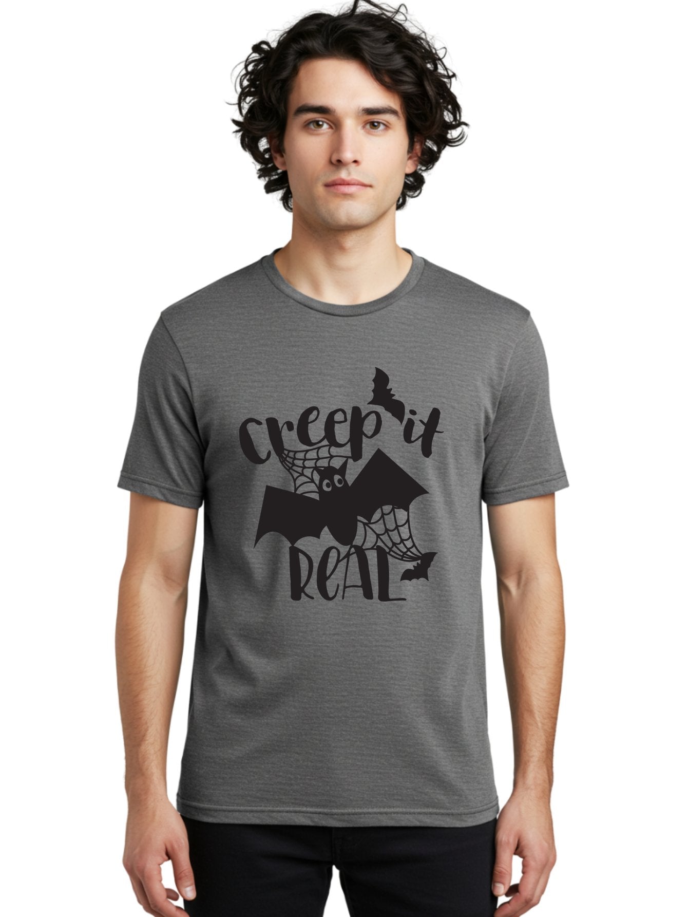 Creep-It-Real Men'S Graphic Tee, 100% Cotton, Comfortable Casual Summer Wear, Machine Washable, Halloween Graphics, Halloween Design, Creepy Bat, Spider Web, Halloween Theme, Spooky Atmosphere, Halloween Decoration, Creepy Eyes Aac614 28