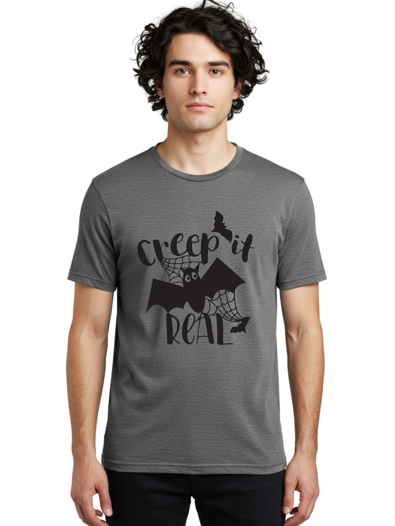 Creep-It-Real Men'S Graphic Tee, 100% Cotton, Comfortable Casual Summer Wear, Machine Washable, Halloween Graphics, Halloween Design, Creepy Bat, Spider Web, Halloween Theme, Spooky Atmosphere, Halloween Decoration, Creepy Eyes Aac614 6