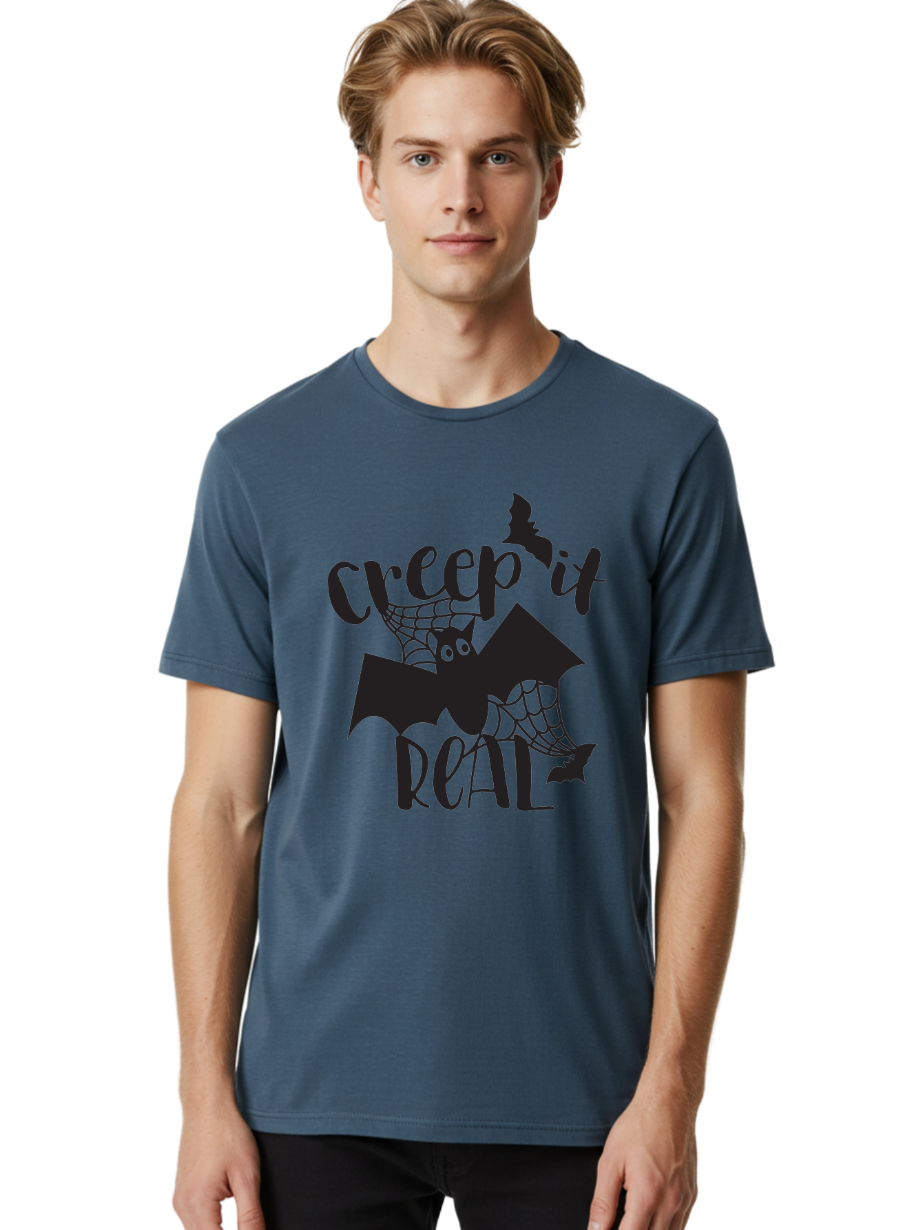 Creep-It-Real Men'S Graphic Tee, 100% Cotton, Comfortable Casual Summer Wear, Machine Washable, Halloween Graphics, Halloween Design, Creepy Bat, Spider Web, Halloween Theme, Spooky Atmosphere, Halloween Decoration, Creepy Eyes Aac614 18