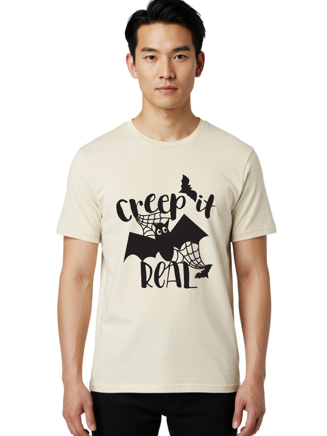 Creep-It-Real Men'S Graphic Tee, 100% Cotton, Comfortable Casual Summer Wear, Machine Washable, Halloween Graphics, Halloween Design, Creepy Bat, Spider Web, Halloween Theme, Spooky Atmosphere, Halloween Decoration, Creepy Eyes Aac614 16