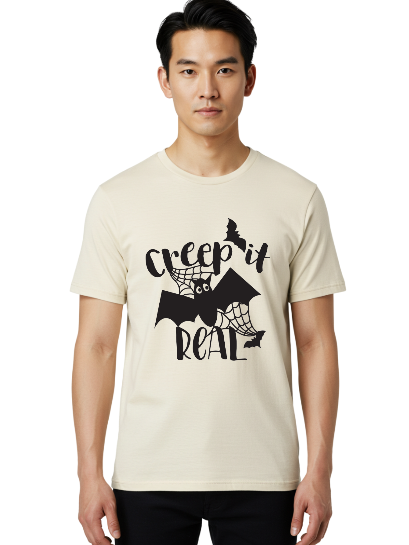 Creep-It-Real Men'S Graphic Tee, 100% Cotton, Comfortable Casual Summer Wear, Machine Washable, Halloween Graphics, Halloween Design, Creepy Bat, Spider Web, Halloween Theme, Spooky Atmosphere, Halloween Decoration, Creepy Eyes Aac614 26