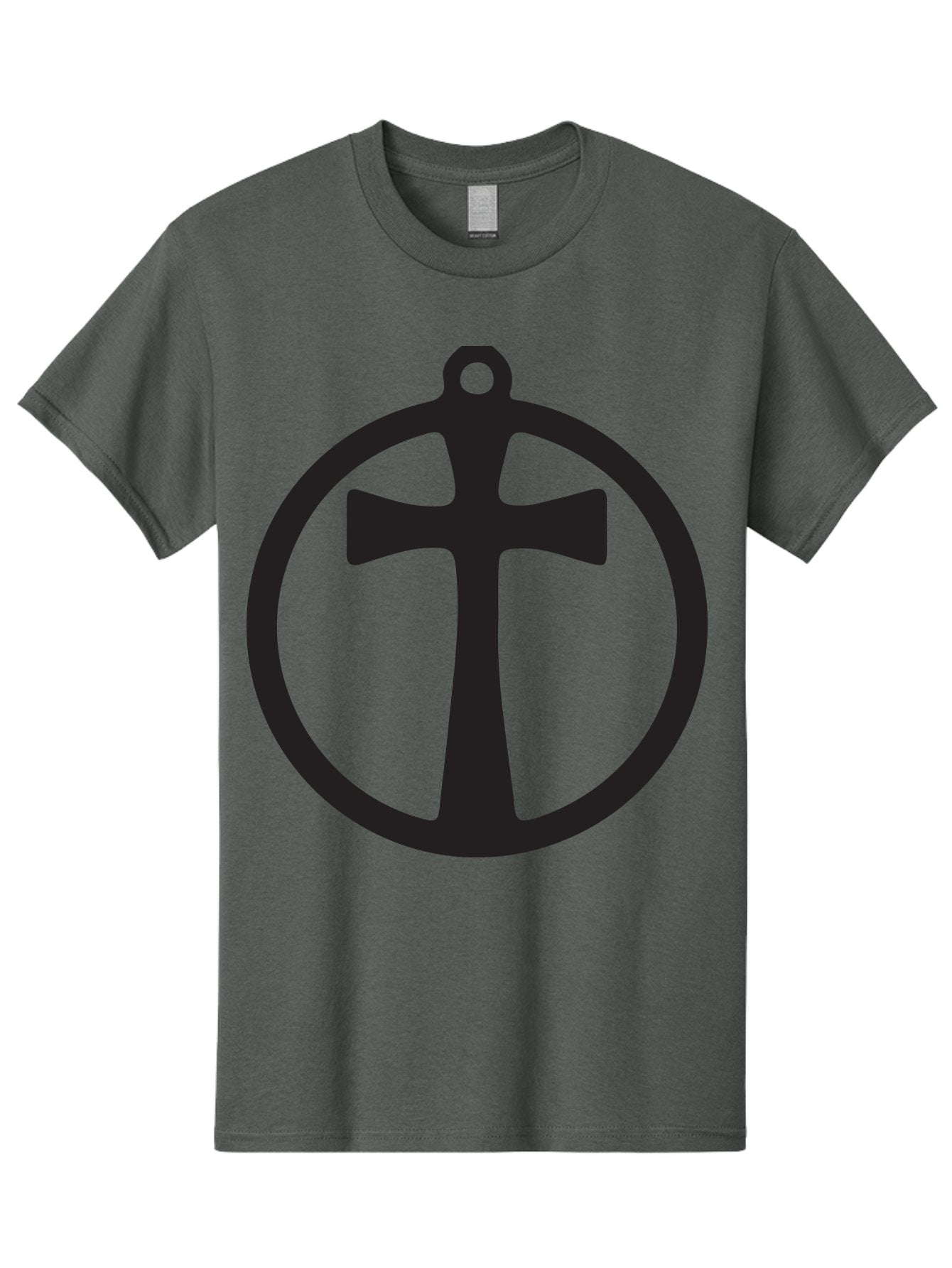 Cross-In-Circle Men'S Graphic Tee, 100% Cotton, Comfortable Casual Summer Wear, Machine Washable, Cross In Circle, Pendant Design, Christian Symbol, Faith Jewelry, Minimalist Pendant, Simple Cross Design, Religious Icon Aac615 11