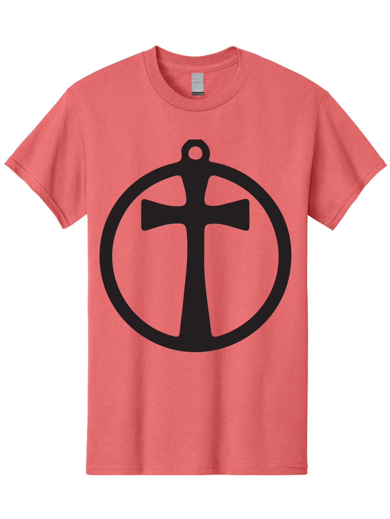 Cross-In-Circle Men'S Graphic Tee, 100% Cotton, Comfortable Casual Summer Wear, Machine Washable, Cross In Circle, Pendant Design, Christian Symbol, Faith Jewelry, Minimalist Pendant, Simple Cross Design, Religious Icon Aac615