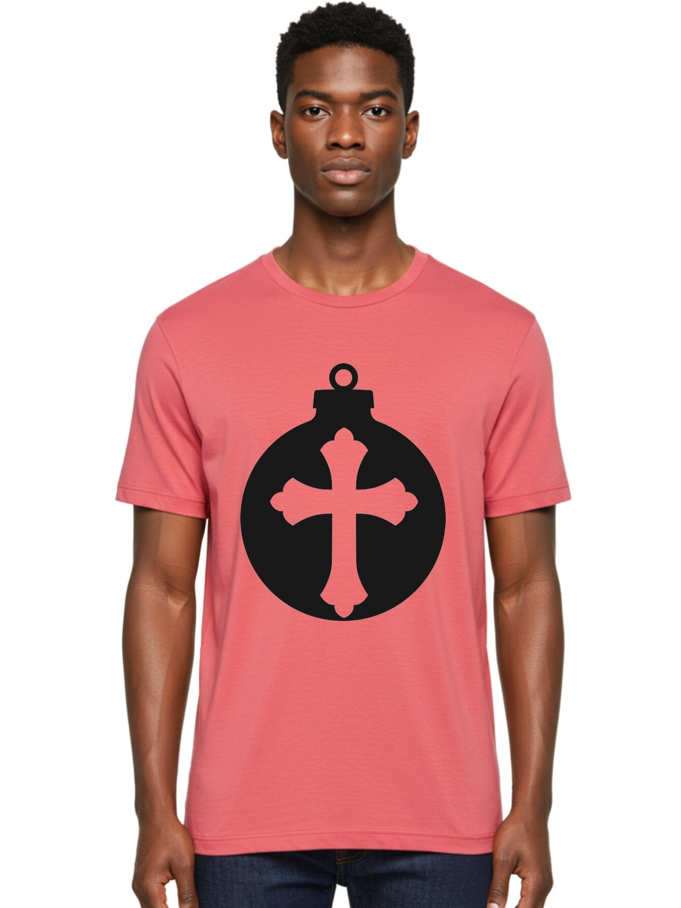 Cross-Ornament Men'S Graphic Tee, 100% Cotton, Comfortable Casual Summer Wear, Machine Washable, Christian Ornament, Cross Decoration, Holiday Symbol, Christmas Decoration, Faith Representation, Religious Icon, Symbolic Ornament Aac616 30