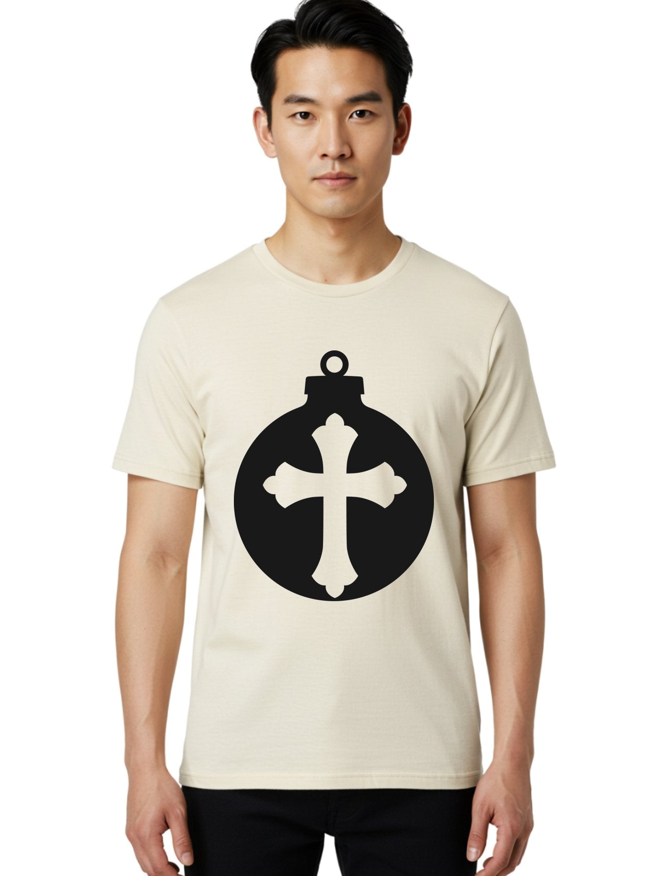 Cross-Ornament Men'S Graphic Tee, 100% Cotton, Comfortable Casual Summer Wear, Machine Washable, Christian Ornament, Cross Decoration, Holiday Symbol, Christmas Decoration, Faith Representation, Religious Icon, Symbolic Ornament Aac616 27