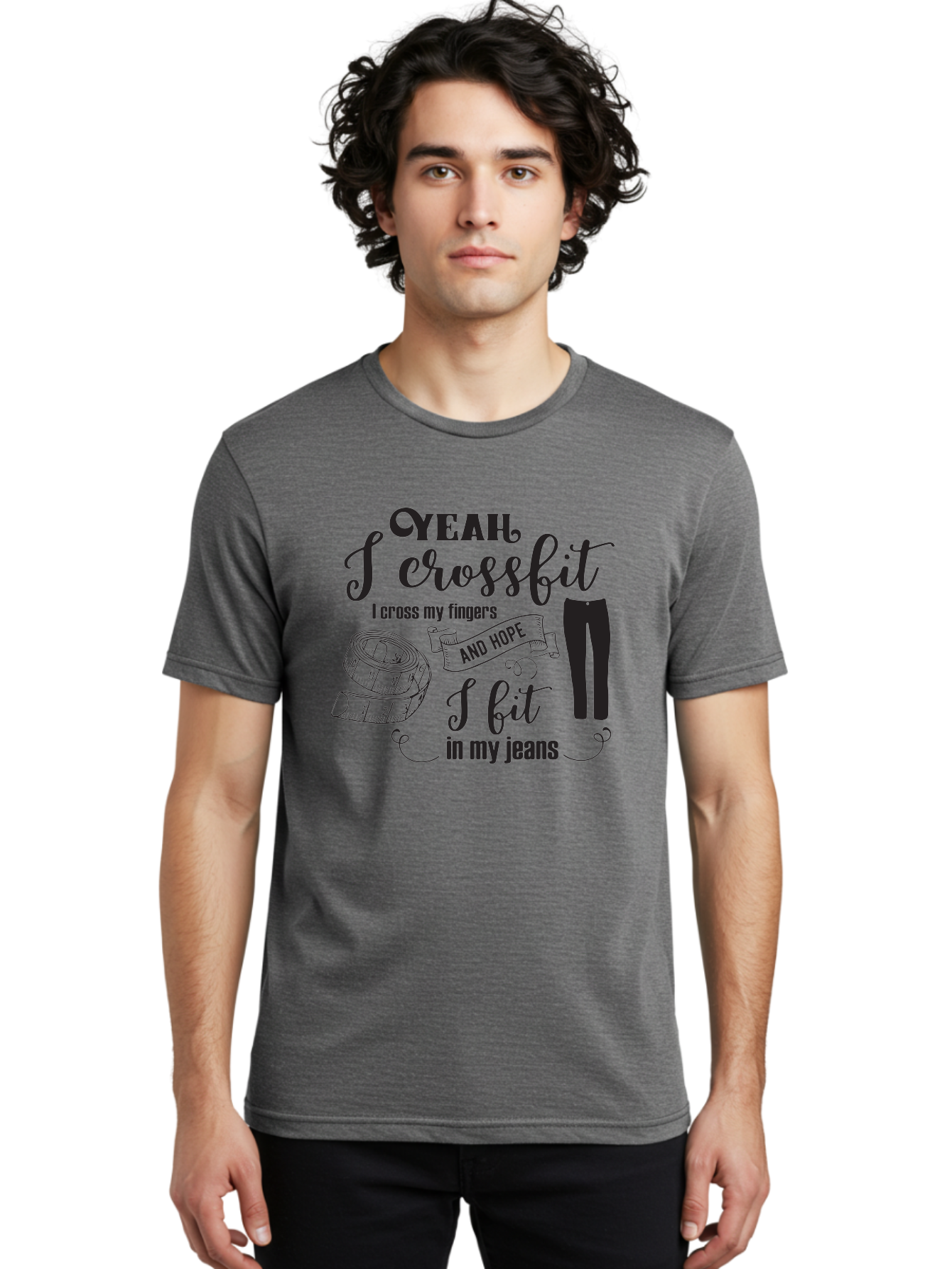 Crossfit-Jeans Men'S Graphic Tee, 100% Cotton, Comfortable Casual Summer Wear, Machine Washable, Crossfit Quote, Fitness Motivation, Weight Loss, Jeans, Measuring Tape, Funny Workout Saying, Gym Humor, Fitness Goals, Workout Inspiration Aac618 6