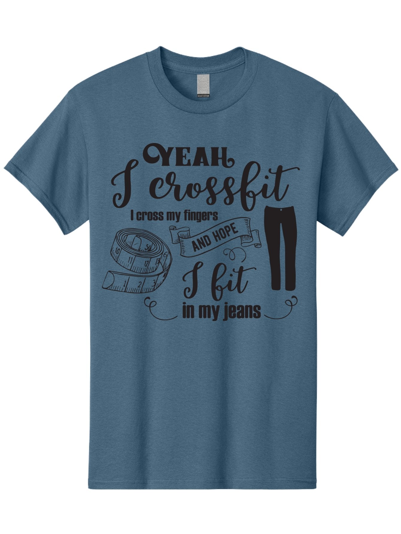 Crossfit-Jeans Men'S Graphic Tee, 100% Cotton, Comfortable Casual Summer Wear, Machine Washable, Crossfit Quote, Fitness Motivation, Weight Loss, Jeans, Measuring Tape, Funny Workout Saying, Gym Humor, Fitness Goals, Workout Inspiration Aac618