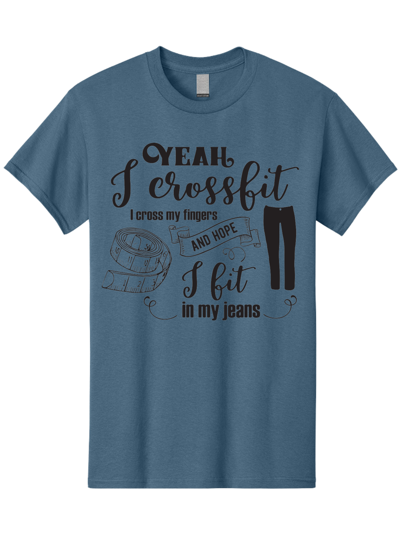 Crossfit-Jeans Men'S Graphic Tee, 100% Cotton, Comfortable Casual Summer Wear, Machine Washable, Crossfit Quote, Fitness Motivation, Weight Loss, Jeans, Measuring Tape, Funny Workout Saying, Gym Humor, Fitness Goals, Workout Inspiration Aac618 19