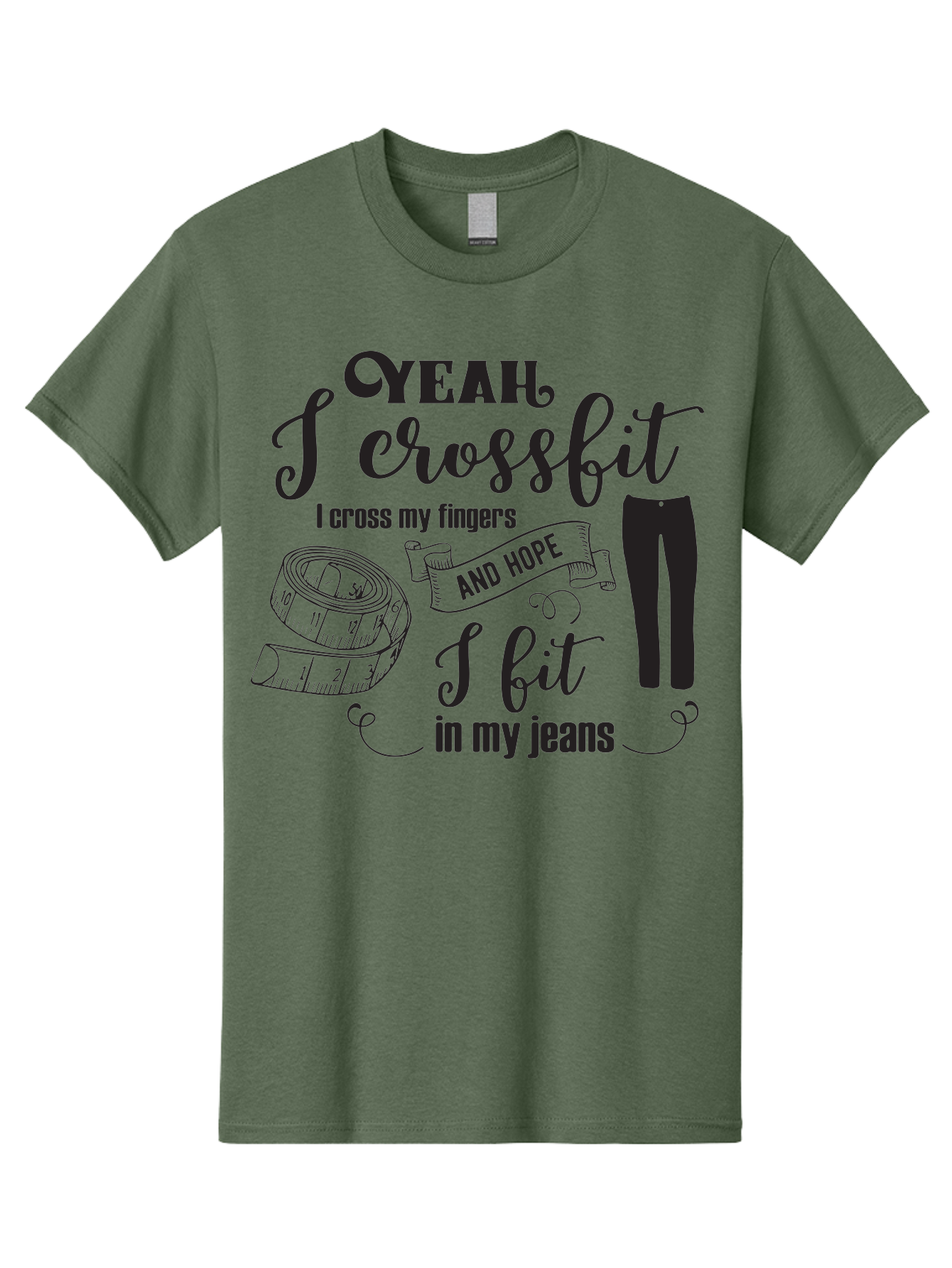 Crossfit-Jeans Men'S Graphic Tee, 100% Cotton, Comfortable Casual Summer Wear, Machine Washable, Crossfit Quote, Fitness Motivation, Weight Loss, Jeans, Measuring Tape, Funny Workout Saying, Gym Humor, Fitness Goals, Workout Inspiration Aac618 17