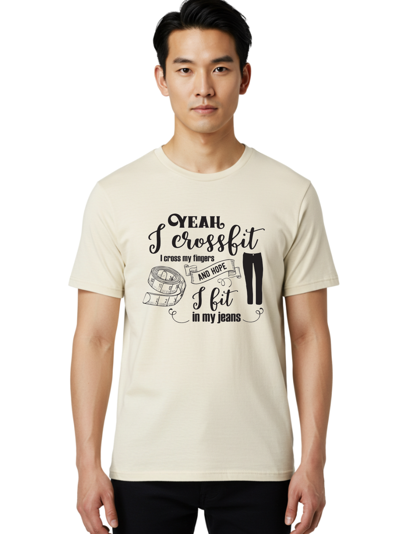 Crossfit-Jeans Men'S Graphic Tee, 100% Cotton, Comfortable Casual Summer Wear, Machine Washable, Crossfit Quote, Fitness Motivation, Weight Loss, Jeans, Measuring Tape, Funny Workout Saying, Gym Humor, Fitness Goals, Workout Inspiration Aac618 26