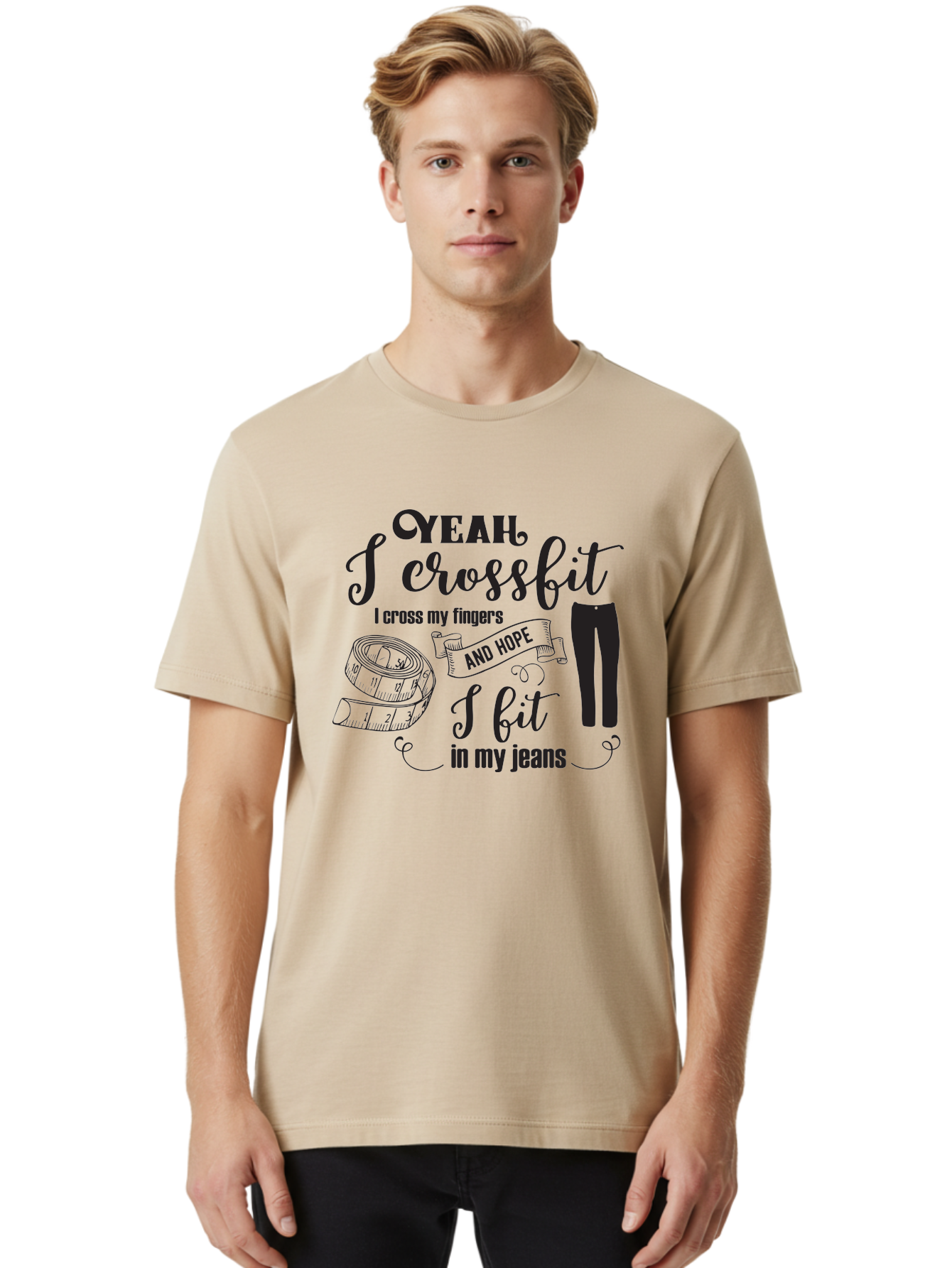 Crossfit-Jeans Men'S Graphic Tee, 100% Cotton, Comfortable Casual Summer Wear, Machine Washable, Crossfit Quote, Fitness Motivation, Weight Loss, Jeans, Measuring Tape, Funny Workout Saying, Gym Humor, Fitness Goals, Workout Inspiration Aac618 4