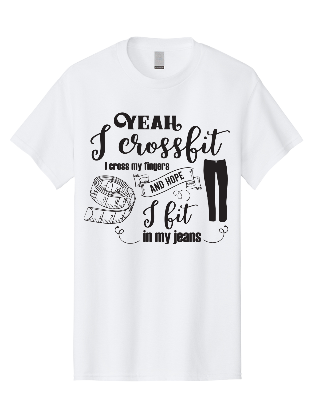 Crossfit-Jeans Men'S Graphic Tee, 100% Cotton, Comfortable Casual Summer Wear, Machine Washable, Crossfit Quote, Fitness Motivation, Weight Loss, Jeans, Measuring Tape, Funny Workout Saying, Gym Humor, Fitness Goals, Workout Inspiration Aac618 15