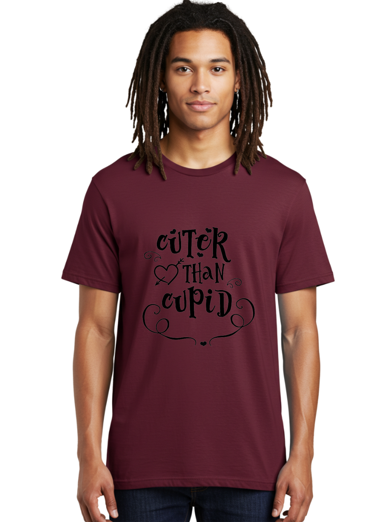 Cuter-Than-Cupid Men'S Graphic Tee, 100% Cotton, Comfortable Casual Summer Wear, Machine Washable, Cute Quotes, Valentine'S Day, Love Messages, Heart Designs, Cupid Theme, Typography Art, Romantic Phrases, Adorable Sayings, Whimsical Fonts Aac620 20