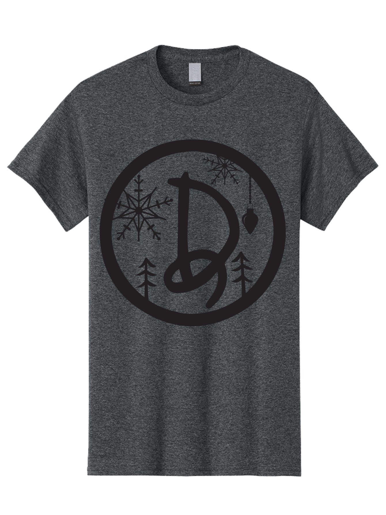 D Men'S Graphic Tee, 100% Cotton, Comfortable Casual Summer Wear, Machine Washable, Christmas Symbol, Letter D, Snowflakes, Pine Trees, Hanging Ornament, Festive Decorations, Winter Wonderland, Holiday Graphics, Christmas Theme Aac621 9