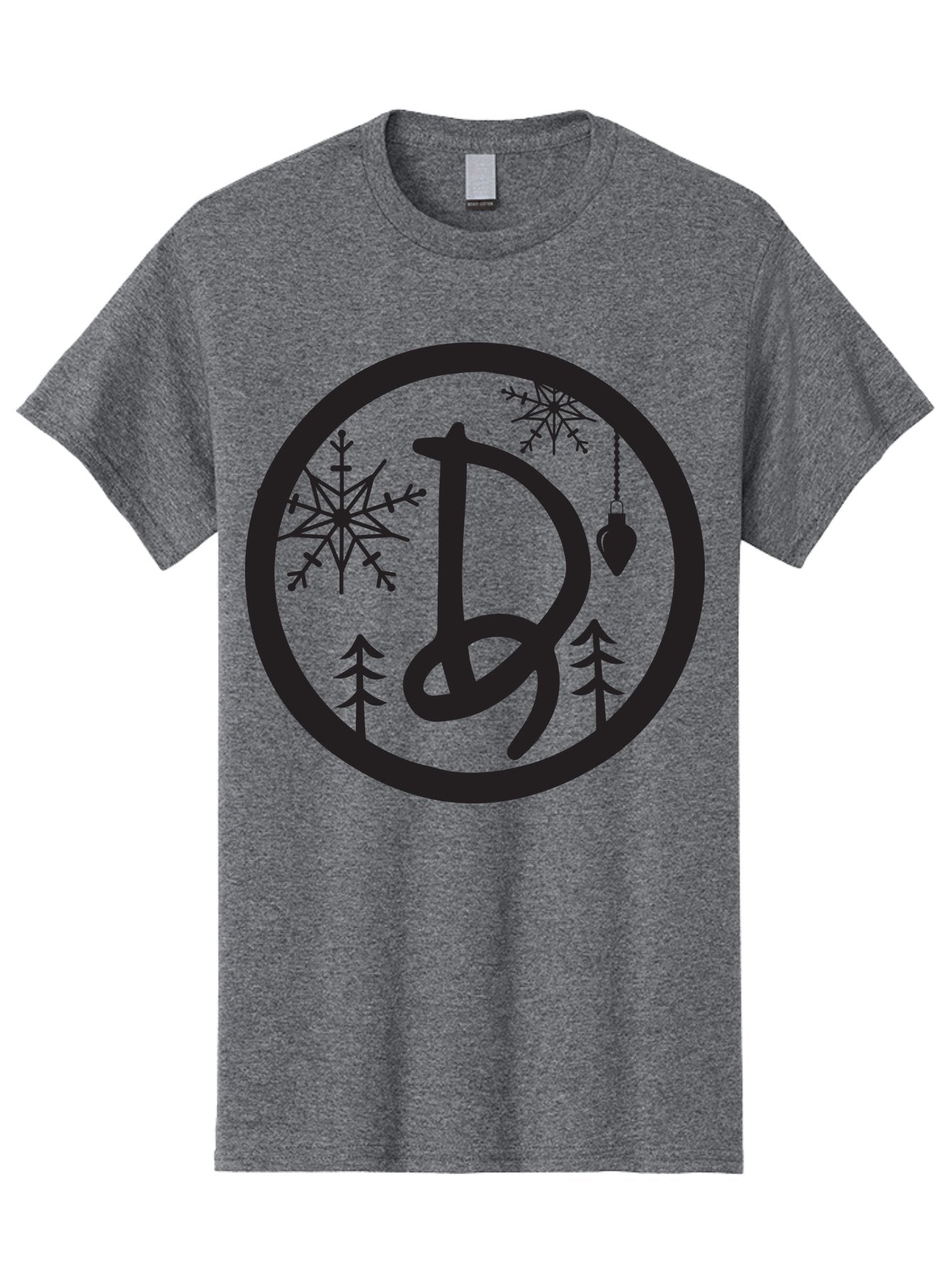 D Men'S Graphic Tee, 100% Cotton, Comfortable Casual Summer Wear, Machine Washable, Christmas Symbol, Letter D, Snowflakes, Pine Trees, Hanging Ornament, Festive Decorations, Winter Wonderland, Holiday Graphics, Christmas Theme Aac621 8