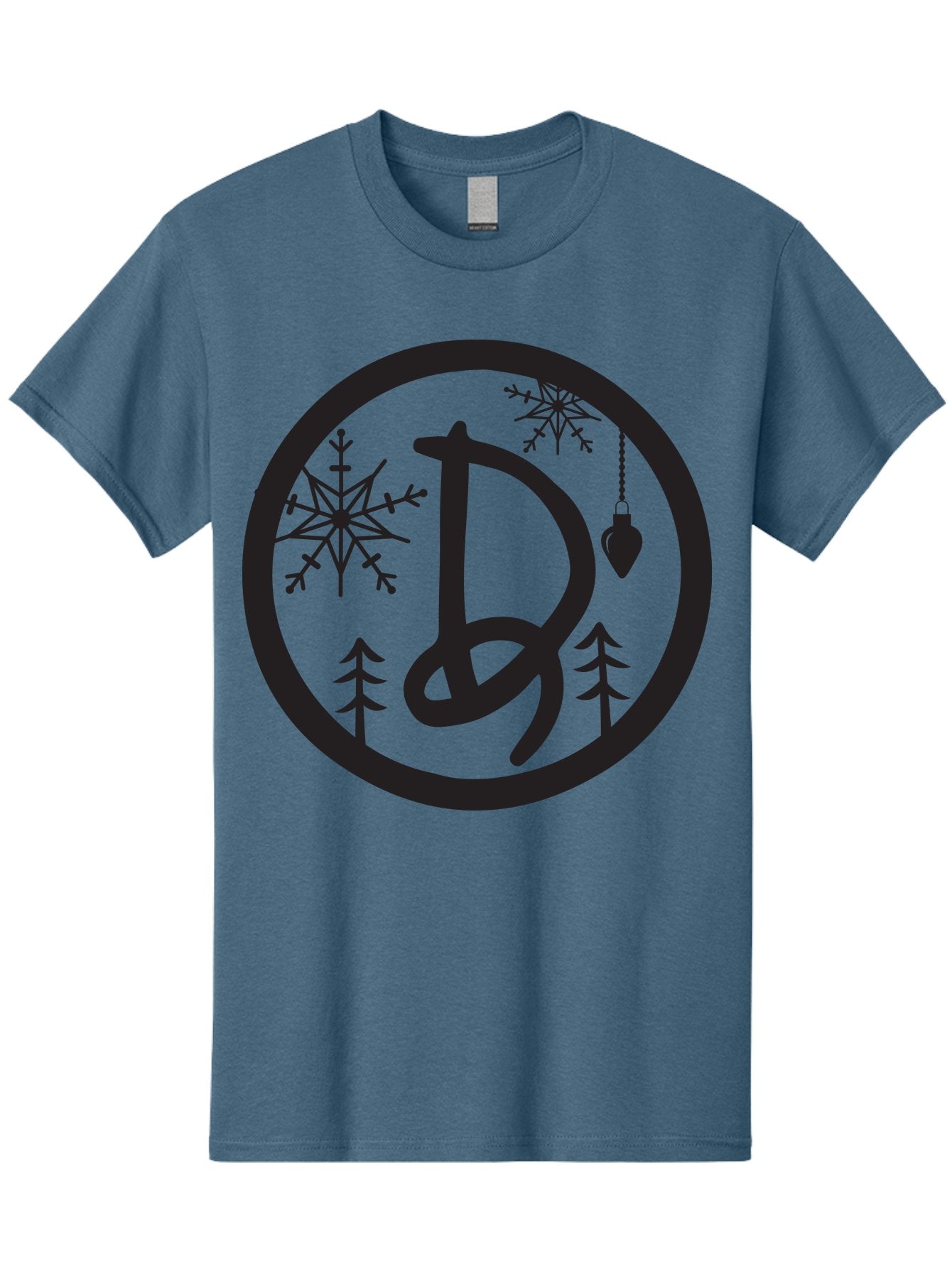 D Men'S Graphic Tee, 100% Cotton, Comfortable Casual Summer Wear, Machine Washable, Christmas Symbol, Letter D, Snowflakes, Pine Trees, Hanging Ornament, Festive Decorations, Winter Wonderland, Holiday Graphics, Christmas Theme Aac621 11