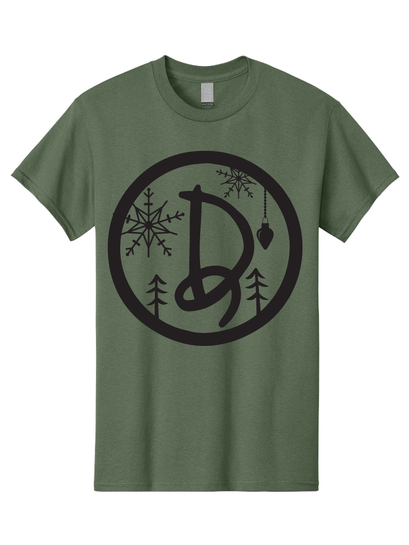 D Men'S Graphic Tee, 100% Cotton, Comfortable Casual Summer Wear, Machine Washable, Christmas Symbol, Letter D, Snowflakes, Pine Trees, Hanging Ornament, Festive Decorations, Winter Wonderland, Holiday Graphics, Christmas Theme Aac621 15