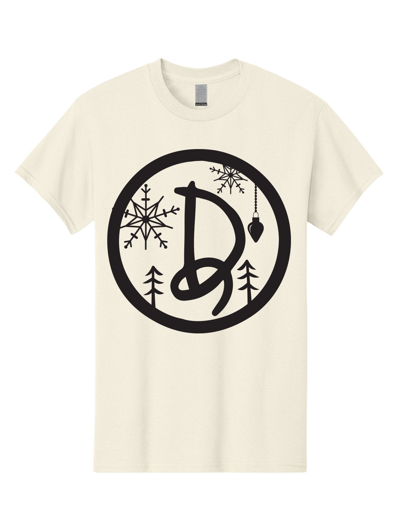 D Men'S Graphic Tee, 100% Cotton, Comfortable Casual Summer Wear, Machine Washable, Christmas Symbol, Letter D, Snowflakes, Pine Trees, Hanging Ornament, Festive Decorations, Winter Wonderland, Holiday Graphics, Christmas Theme Aac621 12