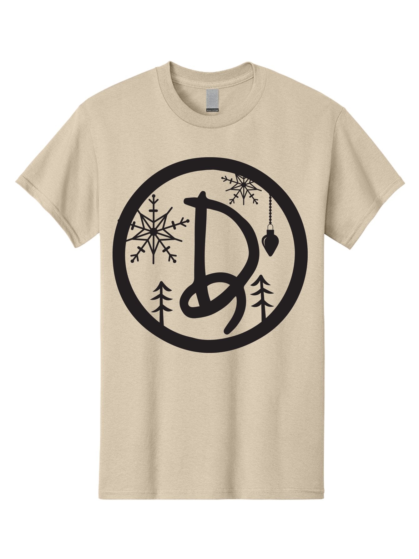 D Men'S Graphic Tee, 100% Cotton, Comfortable Casual Summer Wear, Machine Washable, Christmas Symbol, Letter D, Snowflakes, Pine Trees, Hanging Ornament, Festive Decorations, Winter Wonderland, Holiday Graphics, Christmas Theme Aac621 14