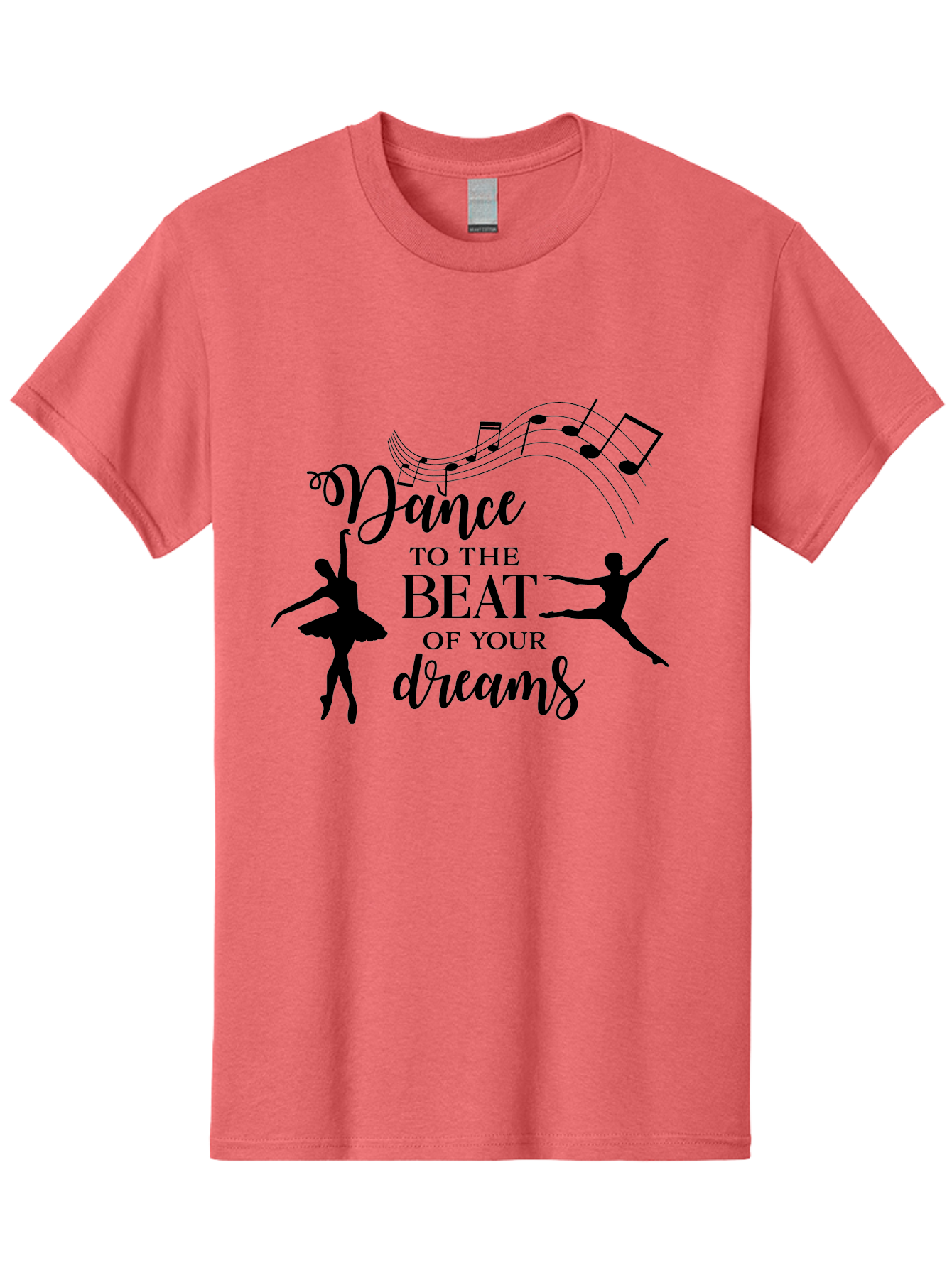 Dance-To-The-Beat-Of-Your-Dreams Men'S Graphic Tee, 100% Cotton, Comfortable Casual Summer Wear, Machine Washable, Dance Inspiration, Motivational Quote, Ballet Dancers, Rhythmic Movement, Dancing Silhouettes, Music Notes, Inspirational Words, Aac624 5