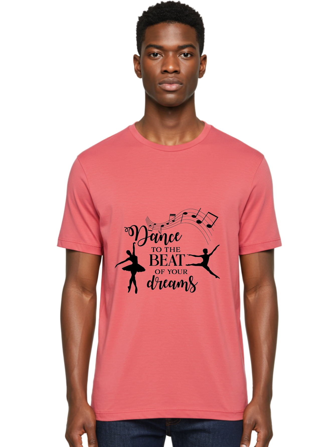 Dance-To-The-Beat-Of-Your-Dreams Men'S Graphic Tee, 100% Cotton, Comfortable Casual Summer Wear, Machine Washable, Dance Inspiration, Motivational Quote, Ballet Dancers, Rhythmic Movement, Dancing Silhouettes, Music Notes, Inspirational Words, Aac624 6