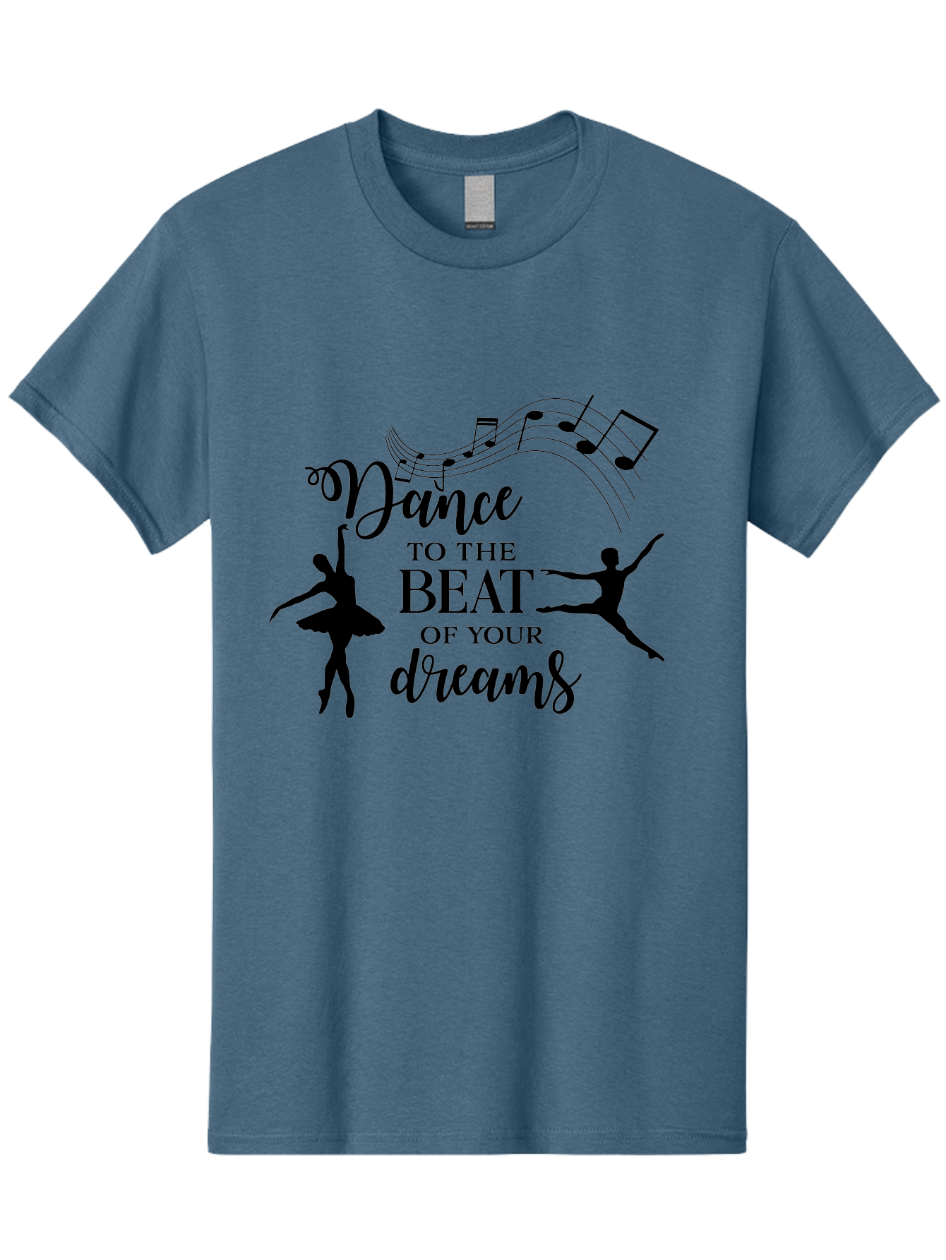 Dance-To-The-Beat-Of-Your-Dreams Men'S Graphic Tee, 100% Cotton, Comfortable Casual Summer Wear, Machine Washable, Dance Inspiration, Motivational Quote, Ballet Dancers, Rhythmic Movement, Dancing Silhouettes, Music Notes, Inspirational Words, Aac624 15