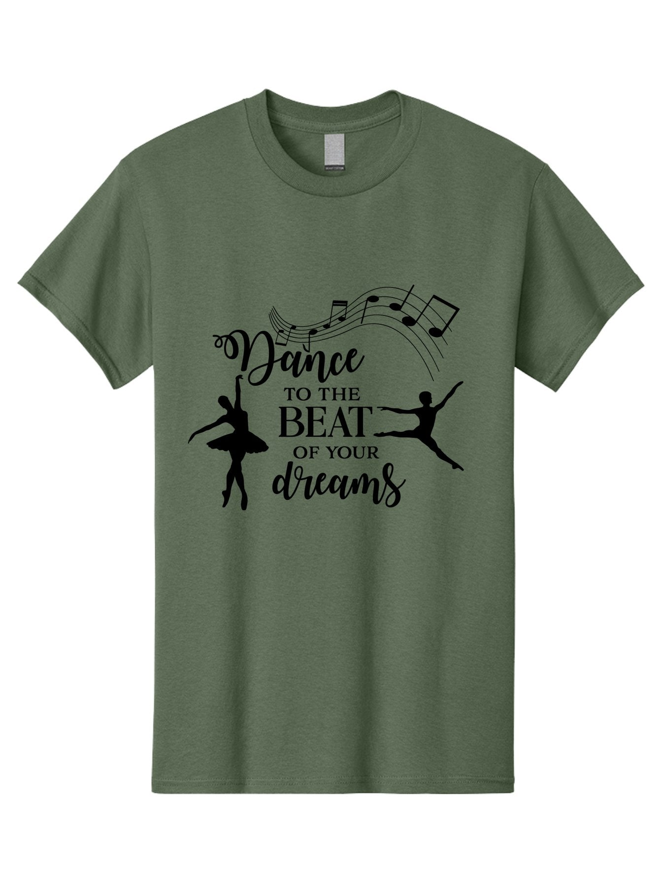 Dance-To-The-Beat-Of-Your-Dreams Men'S Graphic Tee, 100% Cotton, Comfortable Casual Summer Wear, Machine Washable, Dance Inspiration, Motivational Quote, Ballet Dancers, Rhythmic Movement, Dancing Silhouettes, Music Notes, Inspirational Words, Aac624 4