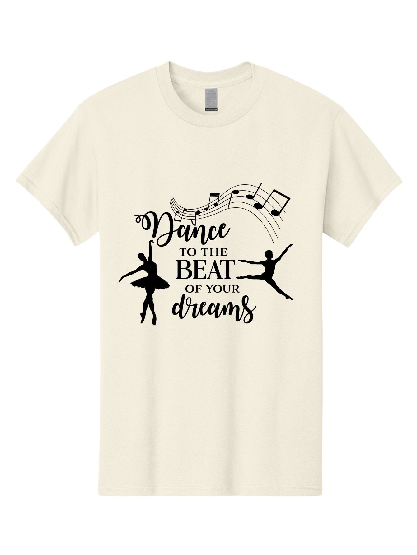 Dance-To-The-Beat-Of-Your-Dreams Men'S Graphic Tee, 100% Cotton, Comfortable Casual Summer Wear, Machine Washable, Dance Inspiration, Motivational Quote, Ballet Dancers, Rhythmic Movement, Dancing Silhouettes, Music Notes, Inspirational Words, Aac624 9