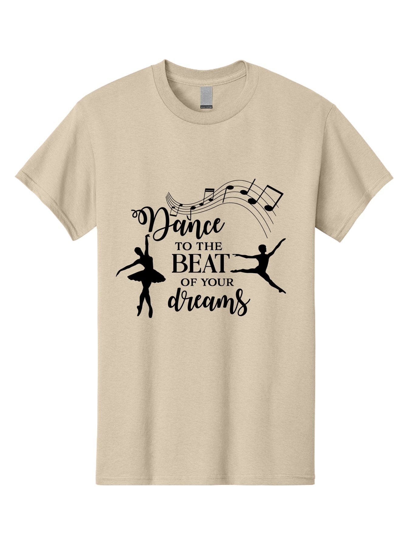 Dance-To-The-Beat-Of-Your-Dreams Men'S Graphic Tee, 100% Cotton, Comfortable Casual Summer Wear, Machine Washable, Dance Inspiration, Motivational Quote, Ballet Dancers, Rhythmic Movement, Dancing Silhouettes, Music Notes, Inspirational Words, Aac624
